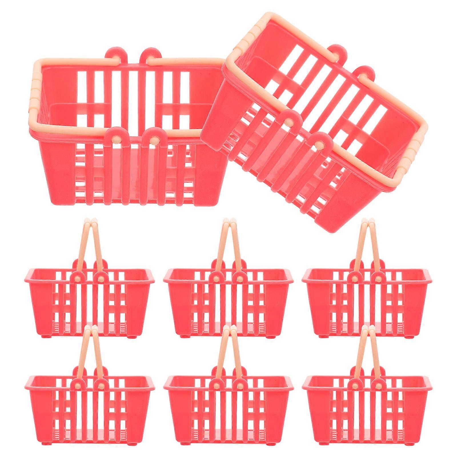 Small Basket with Handles for Supermarket Simulation Plastic Red Storage 10Set