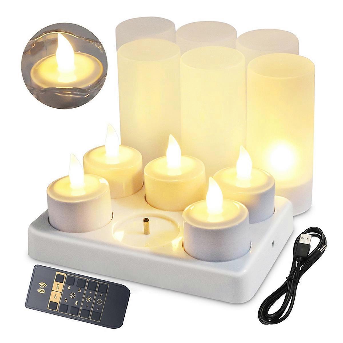 Flameless Candles with Remote Control Timer & Charging Base, 6pcs USB Rechargeable Battery LED Tea