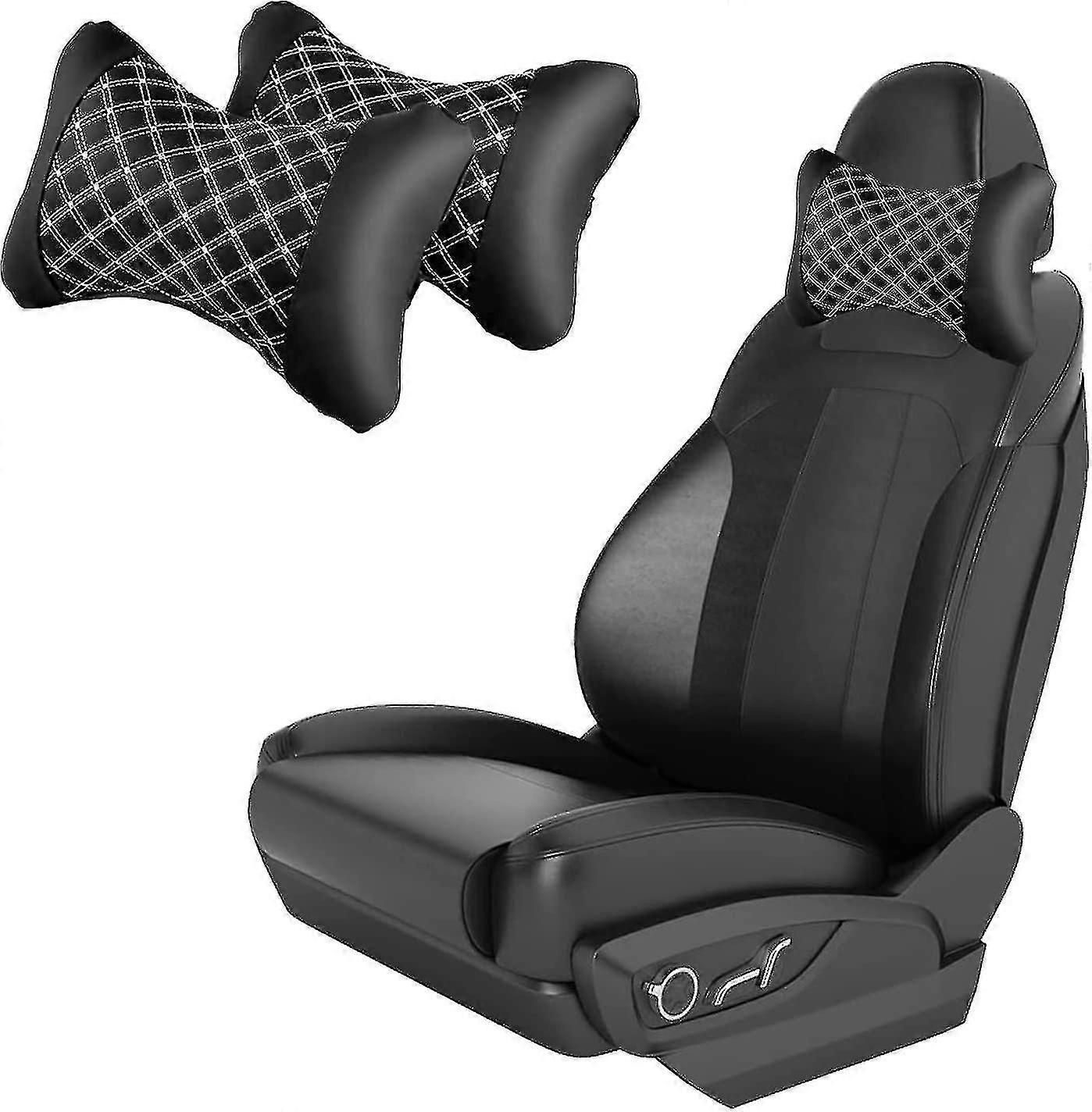 2 Pcs Car Headrest,double Pillow Neck Rhombus Pattern Memory Foam