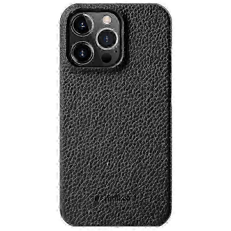 MELKCO iPhone 13 Pro 6.1 inch Cowhide & PC Case - Shockproof Mobile Phone Case in Black