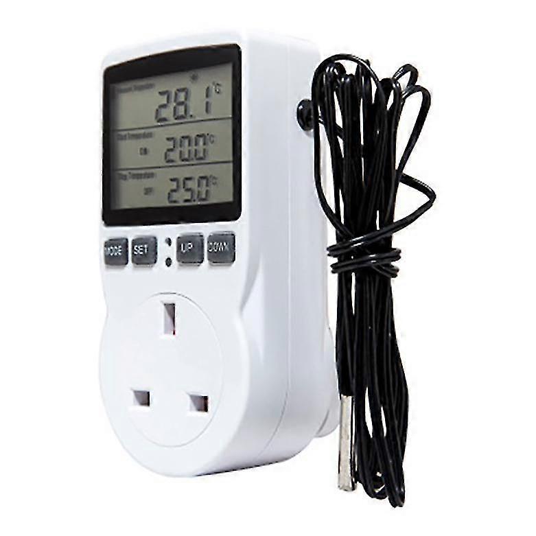 Termostato de plugue da UE do controlador de temperatura digital com interruptor do temporizador, sonda do sensor para aquecimento e resfriamento