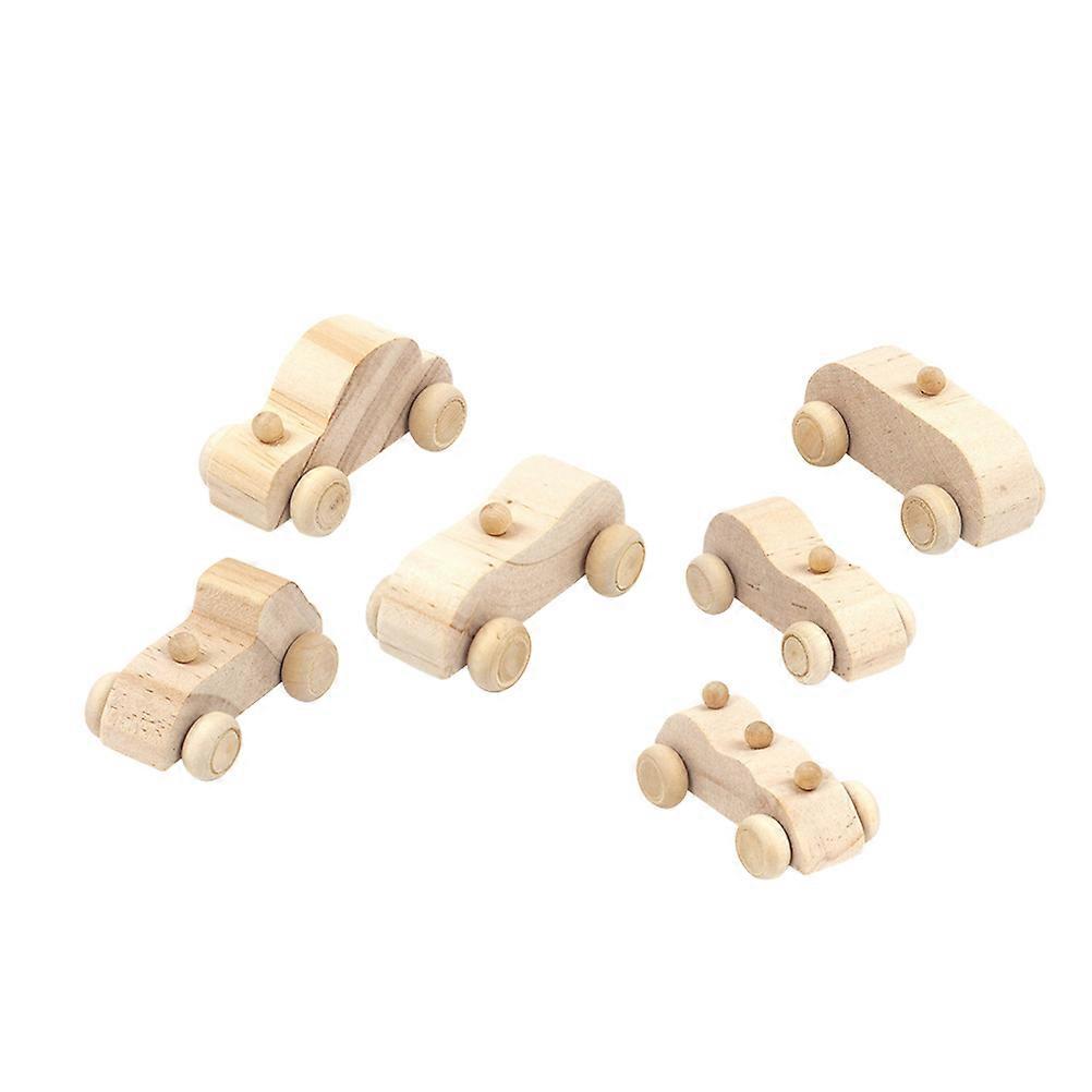 Wooden Car Toy for Kids DIY Graffiti Painting 6Pcs Creative Learning