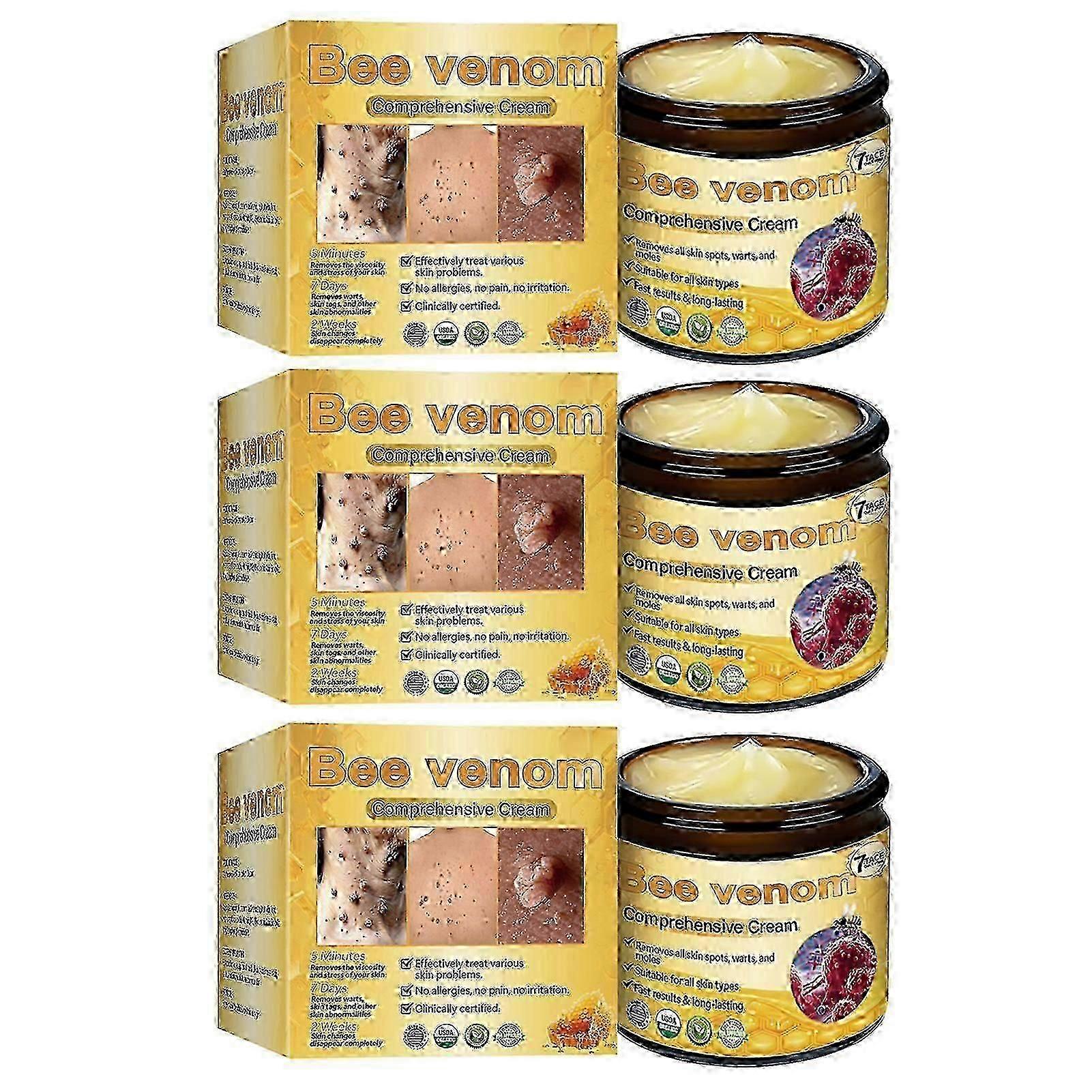 1-3x Bee Venom Comprehensive Cream、すべての肌タイプに対応するプロフェッショナルなオールインワンの抗いぼ蜂毒トリートメントクリーム