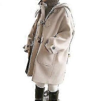 New Woolen Winter Coat Women Loose Woolen Blends Coat Hooded Horn Button Jacket Female Winter Women Woolen Coats Hh