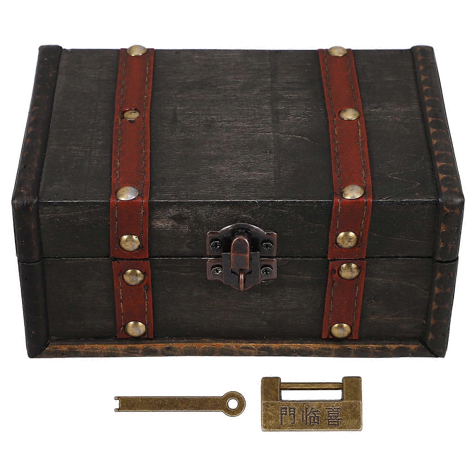 Vintage Jewelry Organizer Box with Lock 2Pcs Small Wooden Decorative Chest