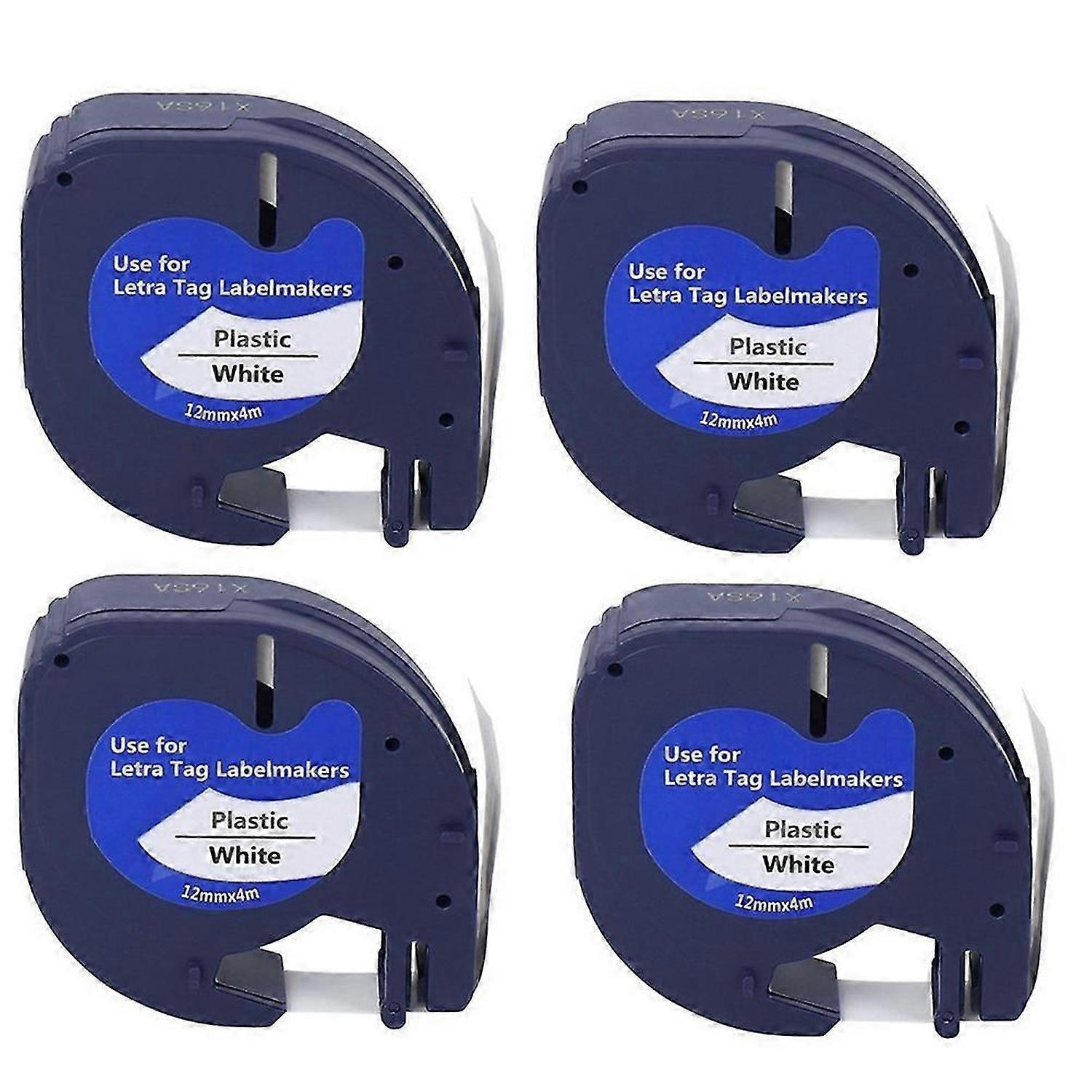 4 Pack Compatible Label Tape Replacement for Black on White Plastic Label Tape for Label Maker