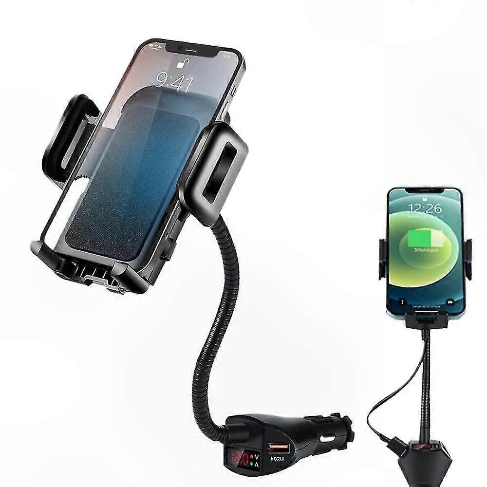 3-in-1 Auto Accessory: Smartphone Holder, Dual USB Port Charger, and Voltage Monitor for Vehicles