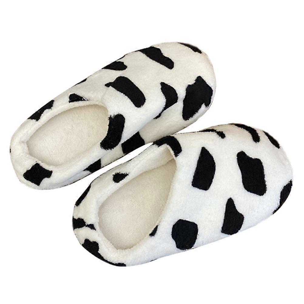 Household Warm Slippers Cow Pattern for Indoor Using 1Pair White Cozy
