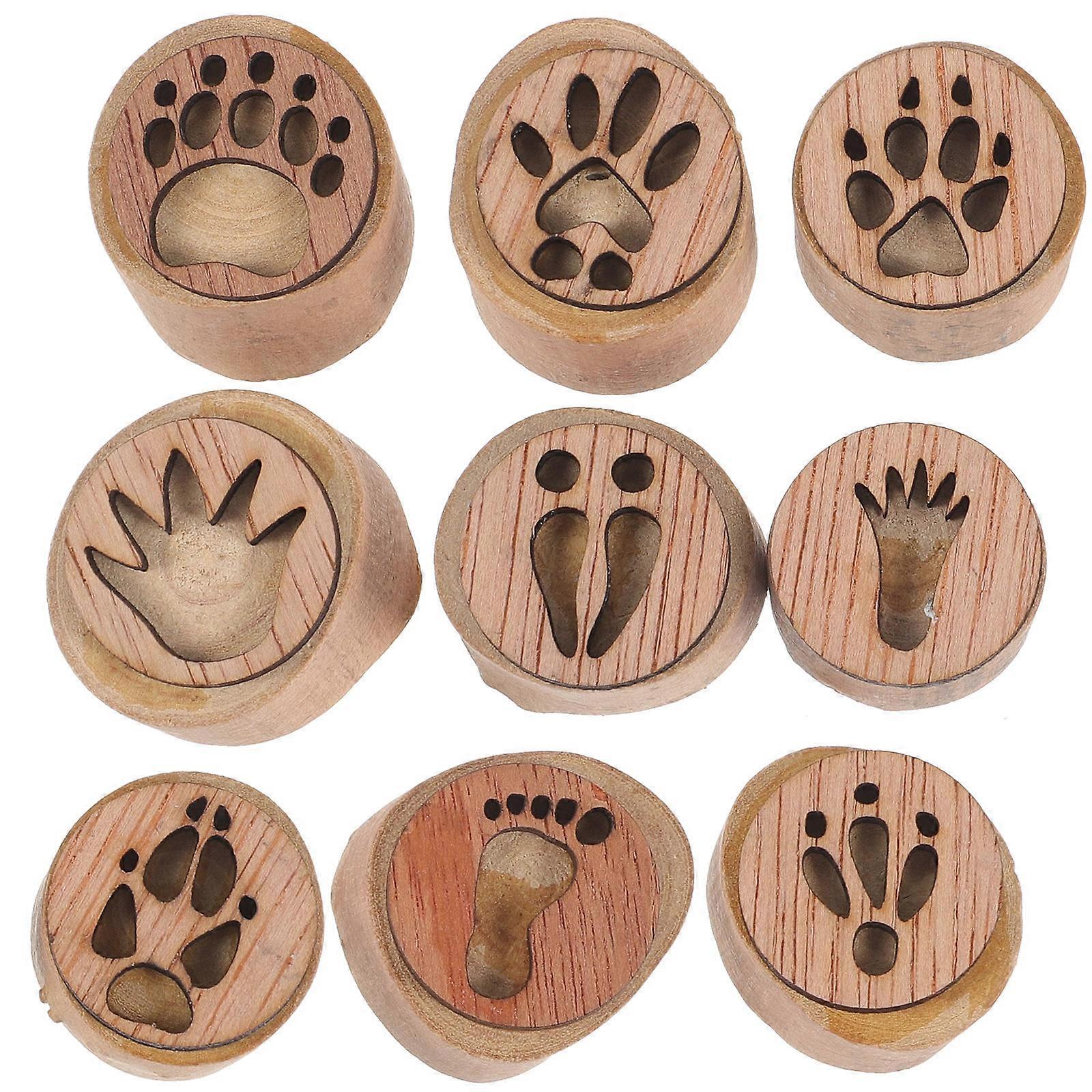 Assorted Color Footprint Stamp Wooden Garden Stamps for DIY 3Sets