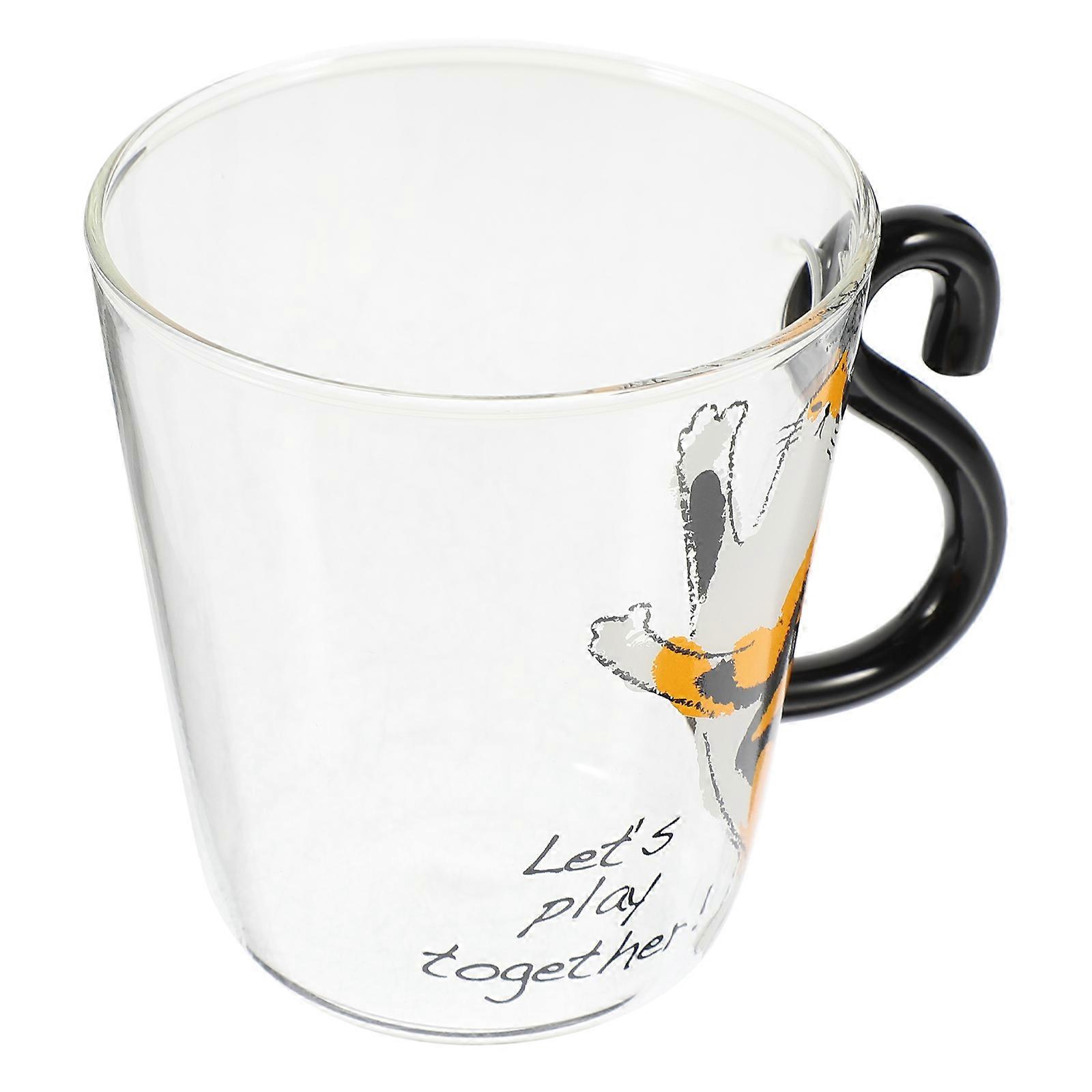 Elegant Cat Design Glass Water Mug Suitable For Afternoon Tea In Office Or Home With Unique Handle Design 3Pcs