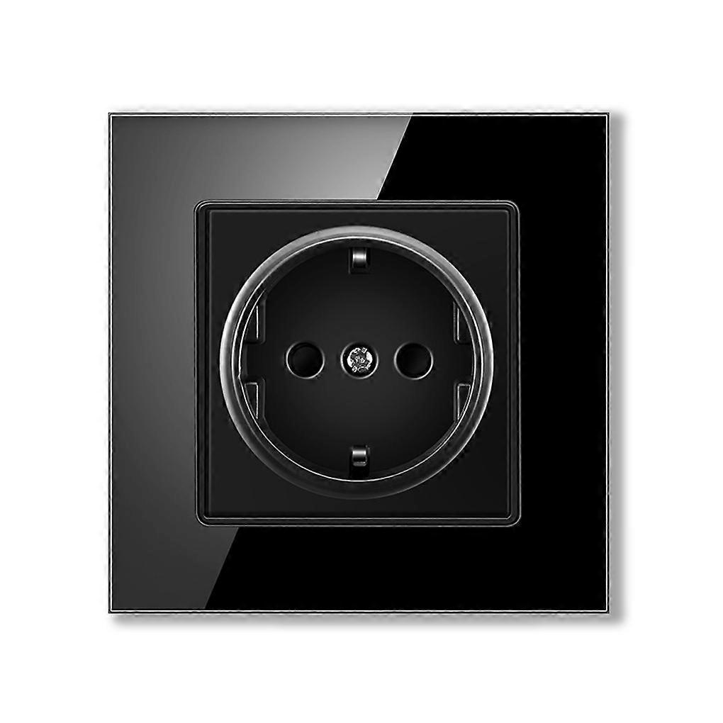 EU Plug Power Outlet 16A Wall Grounding Socket Replacement Improvement Black