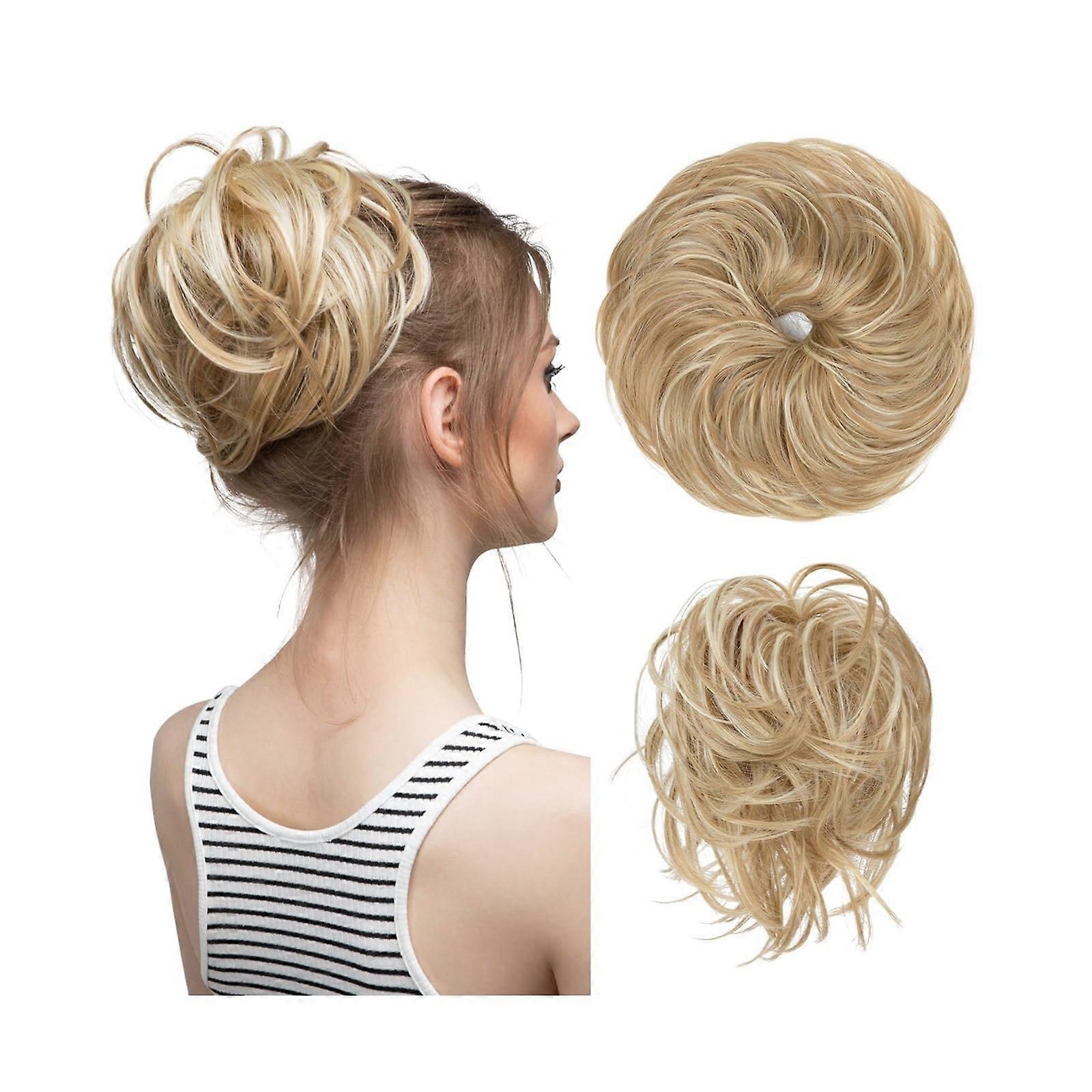 Bun Hair Piece Synthetic Elastic Messy Bun Hairpiece Chignon Donut Updo Scrunchie Band Bundle Dirty Blonde For Women