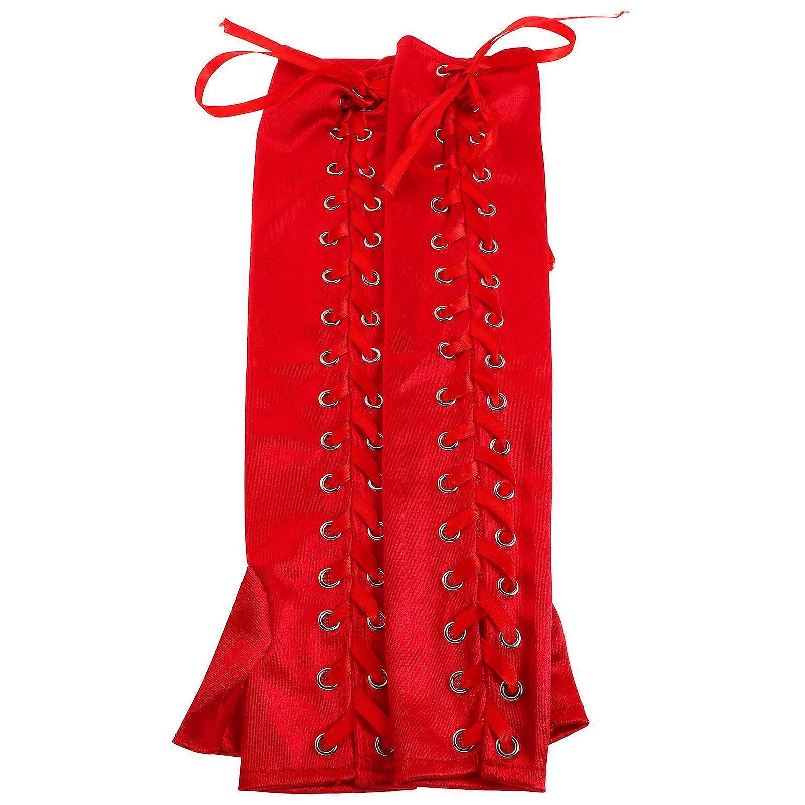 Adjustable Lace-Up Red Satin Ribbon Gloves for Wearing Use 3Pairs Steampunk Style