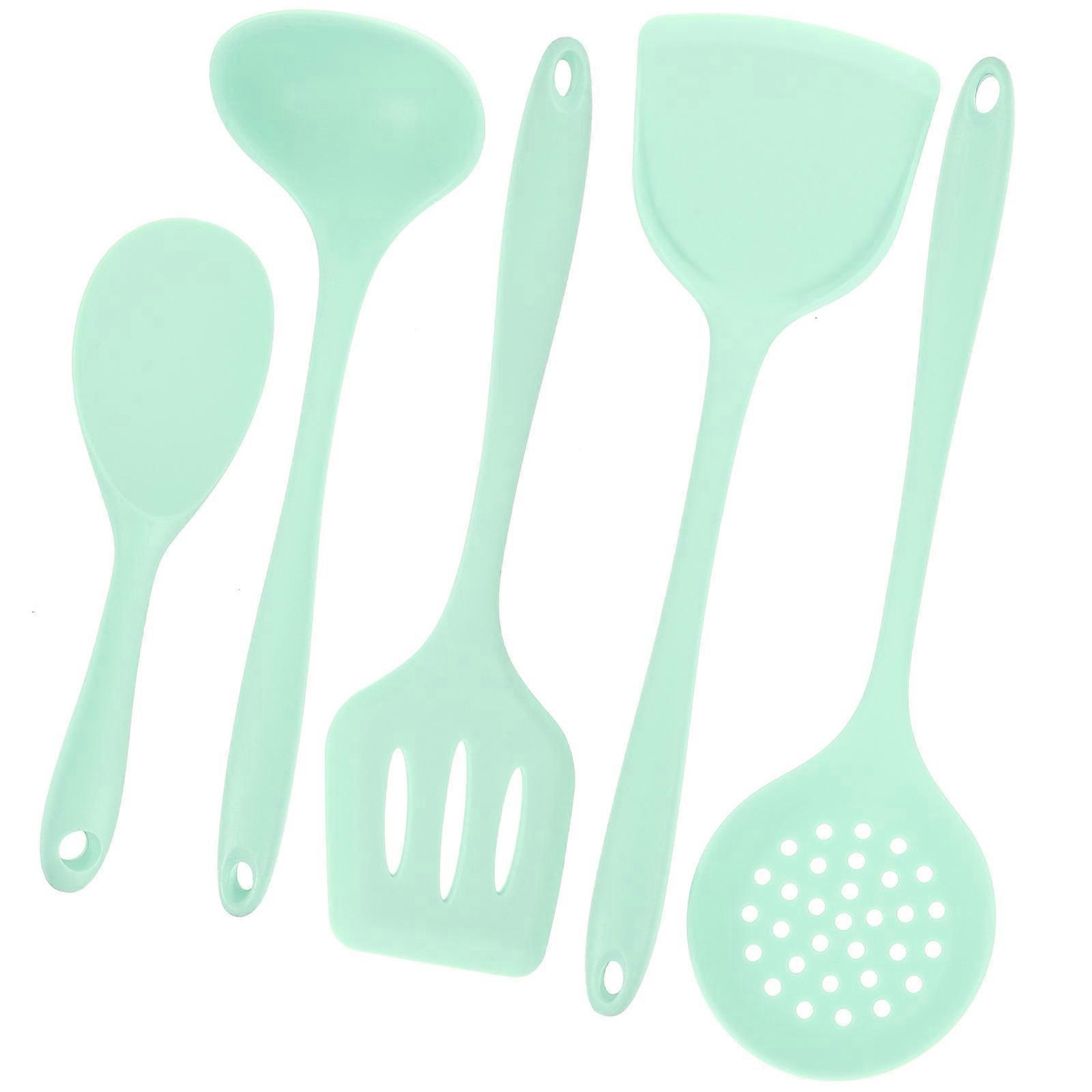 Insulated Non-slip Silicone Cooking Tools 4 Sets Kitchen Cookware Light Green For Daily Cooking With Ergonomic Handle Design
