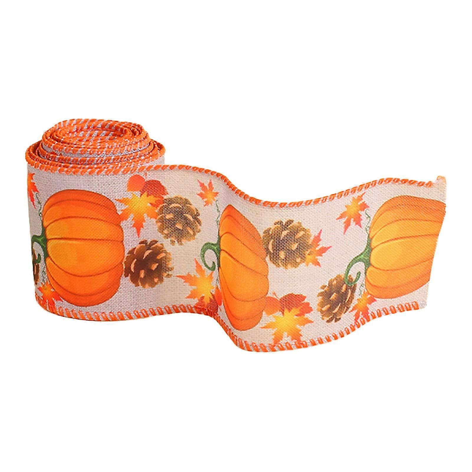 Dcomlko Fall Autumn Wired Edge Ribbon Thanksgiving Wired Ribbon Pumpkin Maple Leaf Truck Wired Ribbon Wrapping Crafts Ribbon For Autumn Decorations