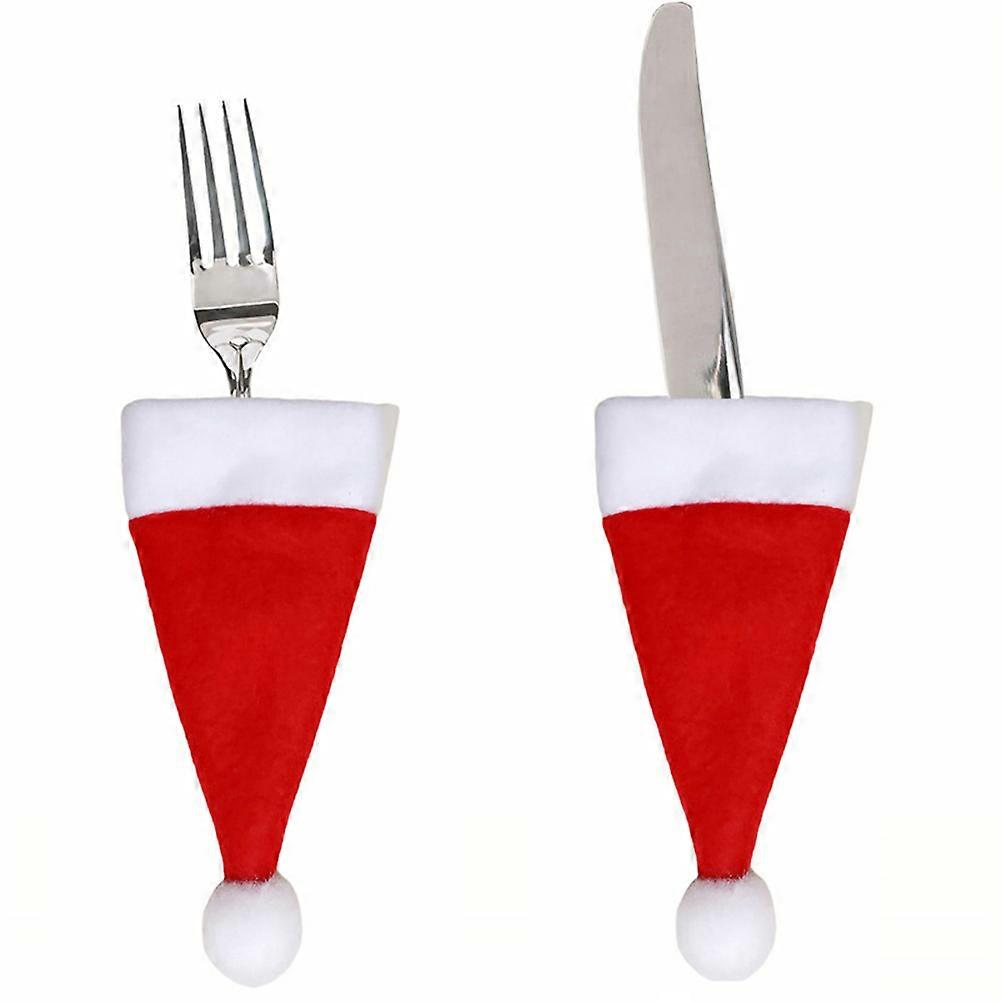 Red Christmas Silverware Holder Santa Hat for Cutlery 30Pcs Tableware