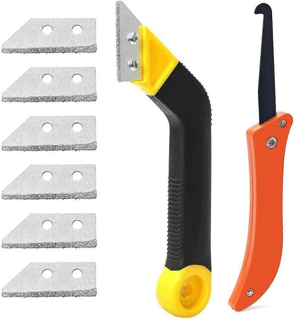 Grout scraper, 8-piece tile grout scraper set, including 6 replacement blades and 1 angle saw, tile cleaning blade, razor blade