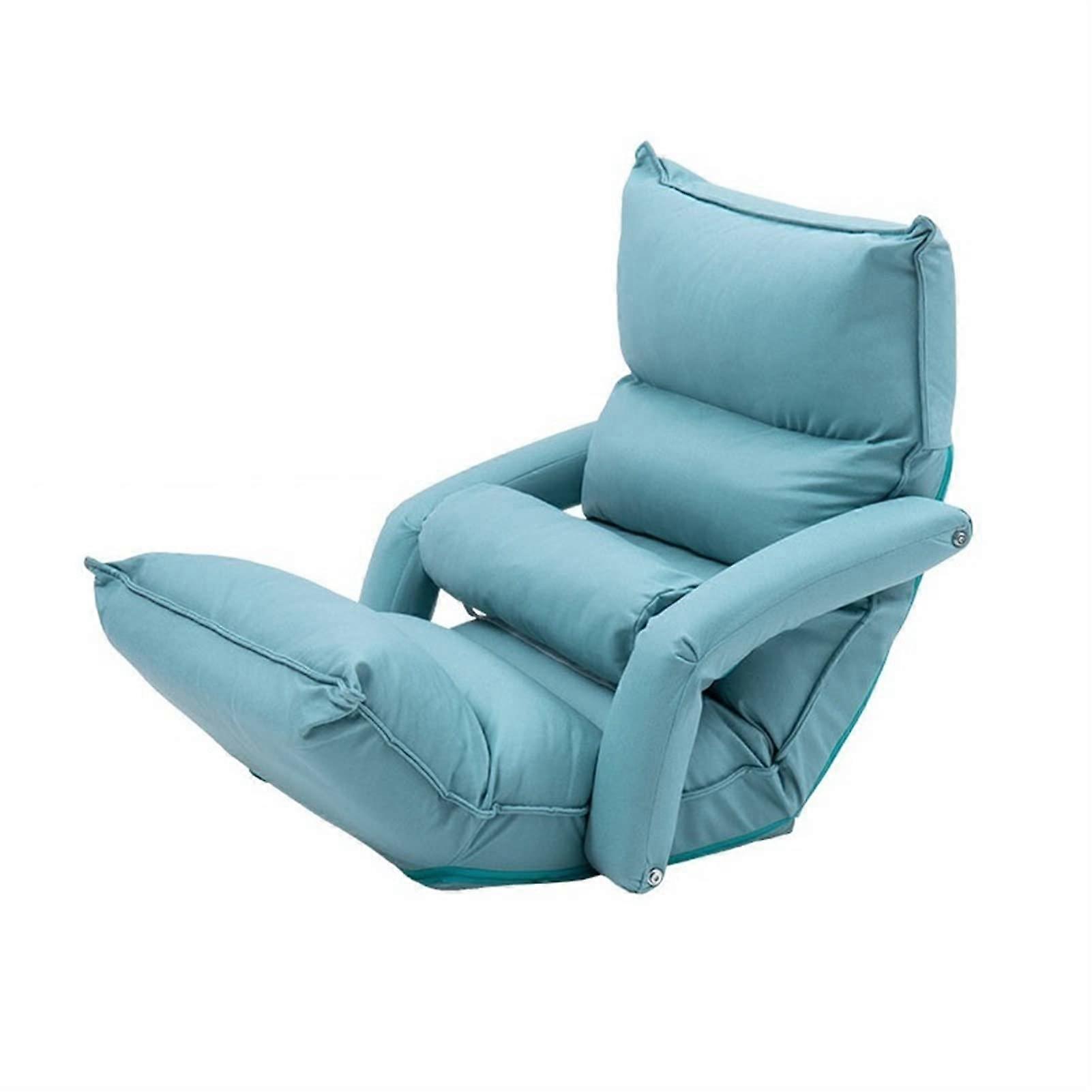 Adjustable Floor Sofa Chair 42Position Cushioned Folding Lazy Recliner Blue Armrests Pillow Resilience Sponge