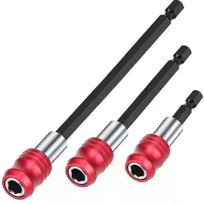 3pcs Red Magnetic Bit Support Tool Kit - Quick Release 1/4 Universal Hex Shank 2-4-6 (60mm-100mm-150mm) Drill Bit Holders