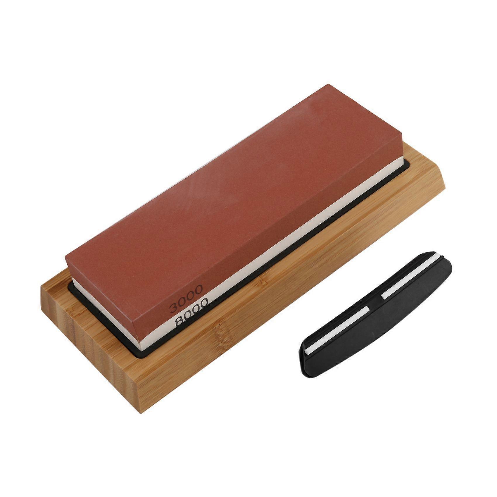 Sharpening Stone 3000 & 8000 Grit - Double Sided Whetstone Set For Knives With Non-Slip Bamboo Base and Free Angle Guide
