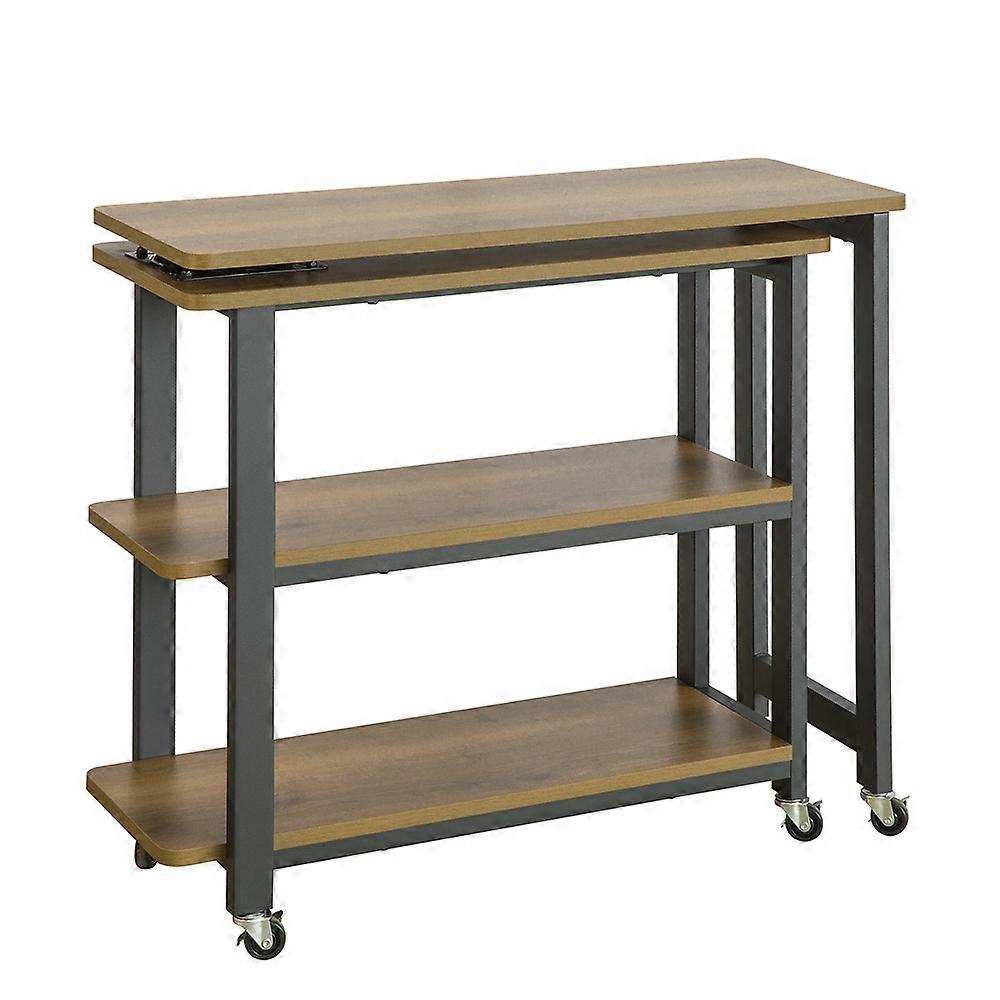 L-Shaped Computer Desk with Shelves Industrial Computer with Movable Shelf, Corner Desk with 6 Smooth-Rolling Wheels,SoBuy FWT83-PF