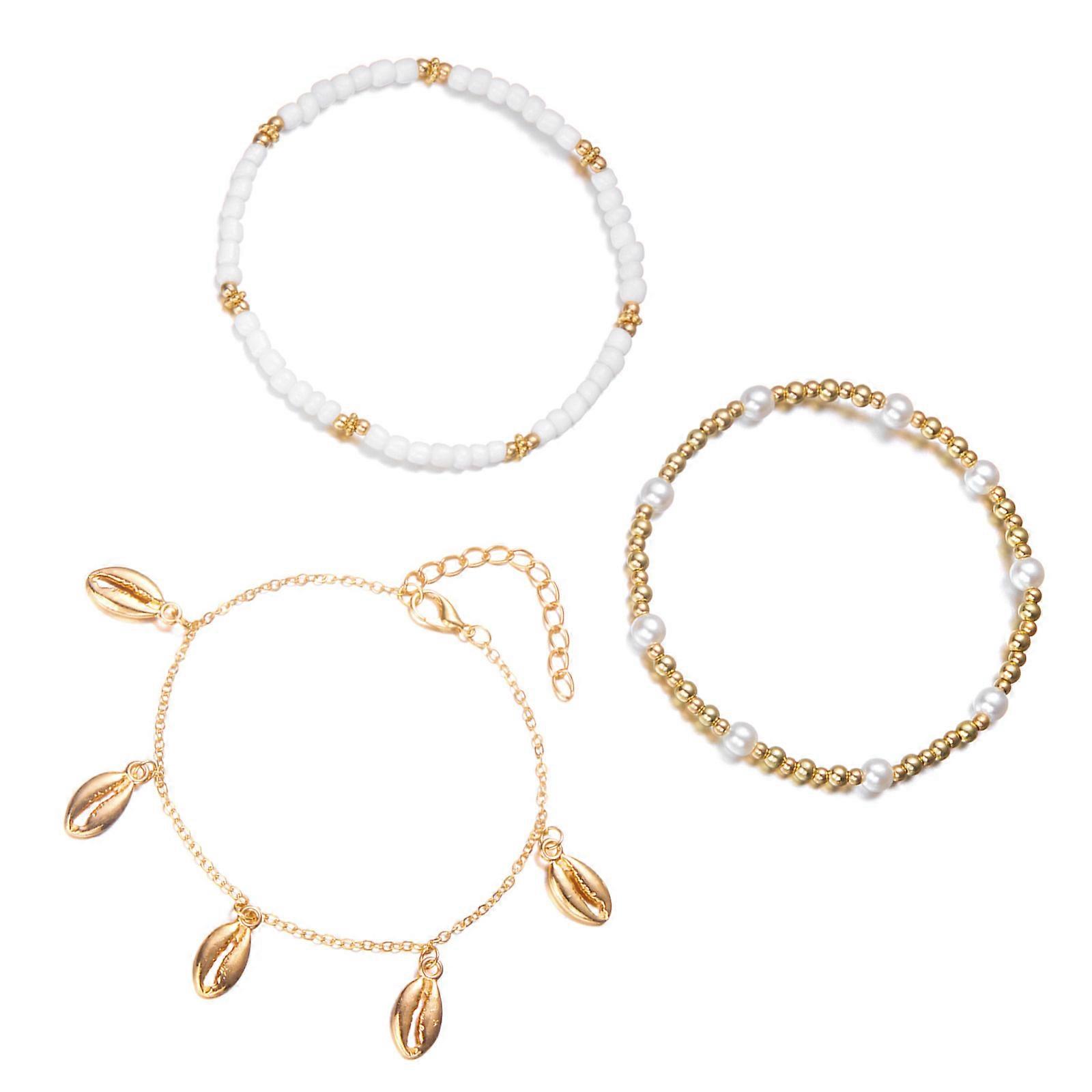 Stackable Anklet Beach Vacation Jewelry Multilayer Shell Bead Ankle Chain Handmade Comfortable Alloy Seaside Accessory Multicolor