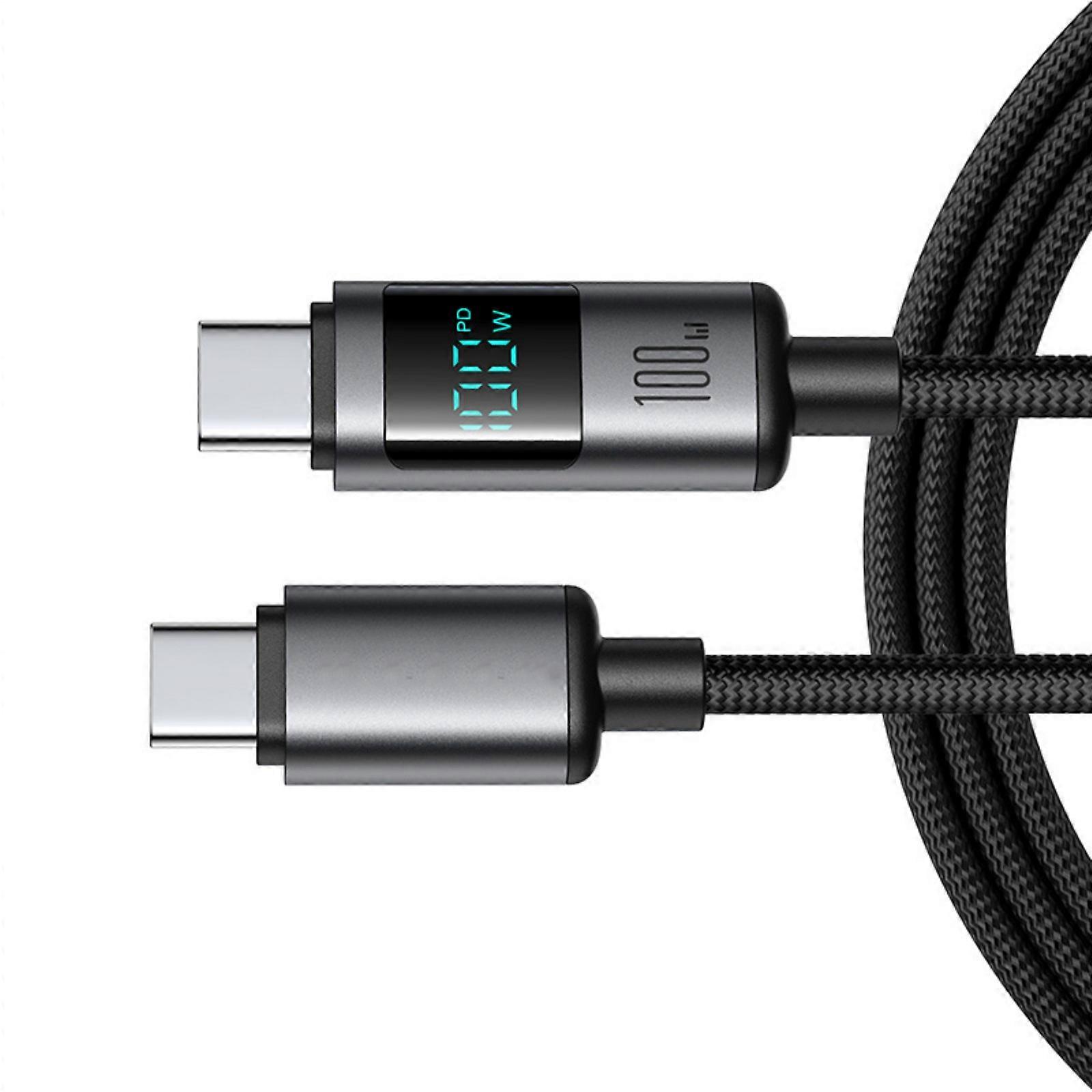 100W USB C To C Charging Cable Data Transfer 480Mbps Power Delivery PD Builting In LED Screen for Phone Tablet Laptop Multicolor