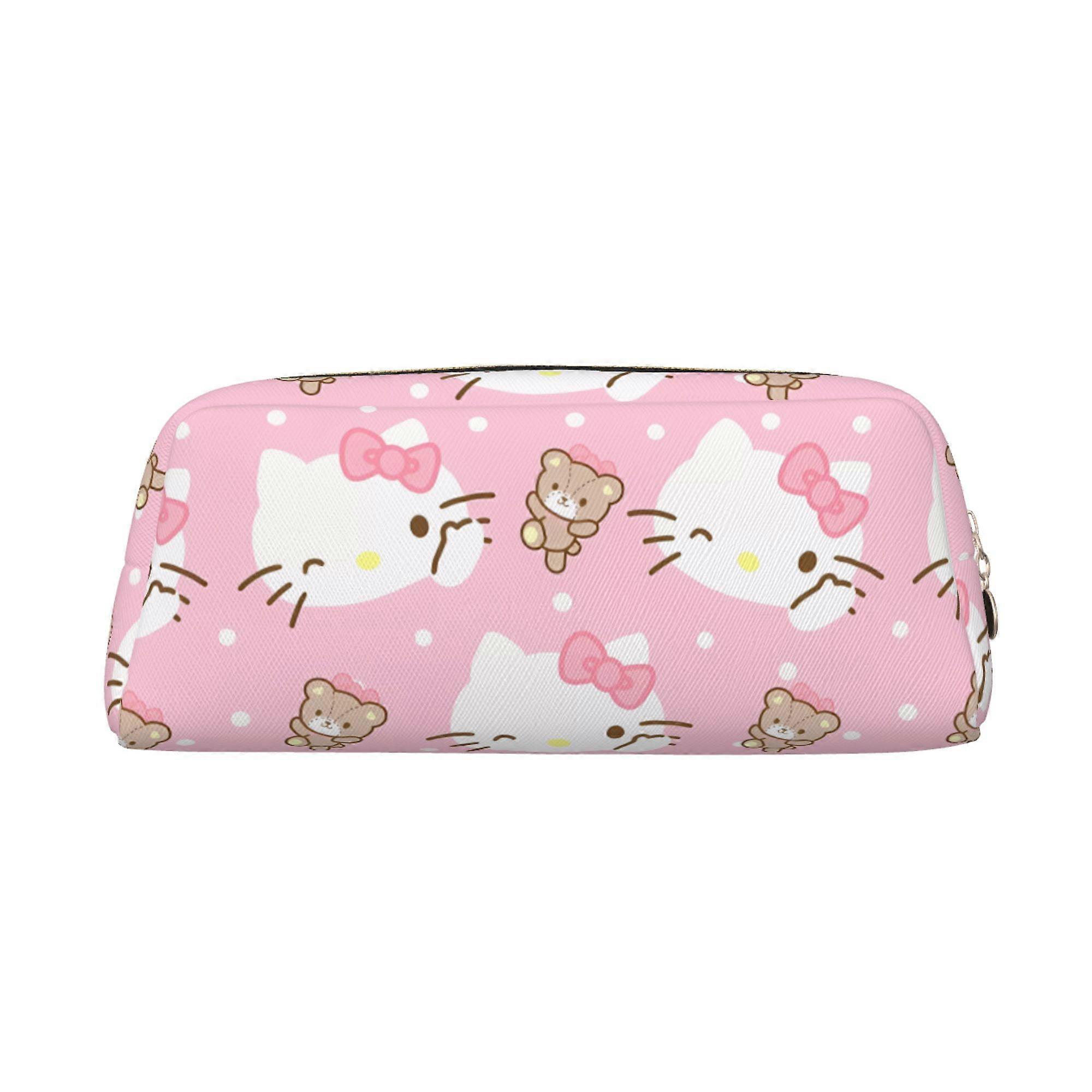 Hello Kitty Leather Zipper 3D Pencil Case Large Capacity Multifunctional Leather Storage Bag