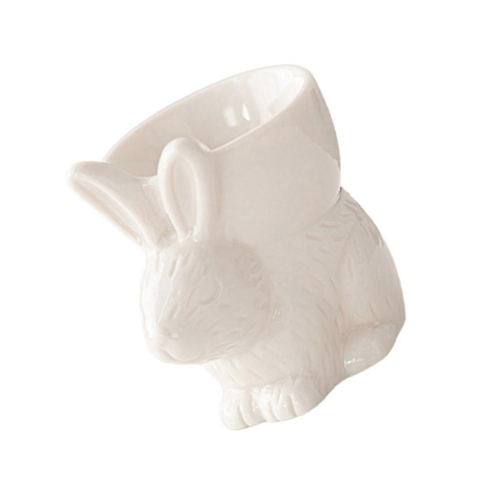 Rabbit Shape Eggs Cups Handmade Ceramic Soft Boiled Eggs Holder Fun and Safe Kitchen Tableware Suitable for Breakfast  White