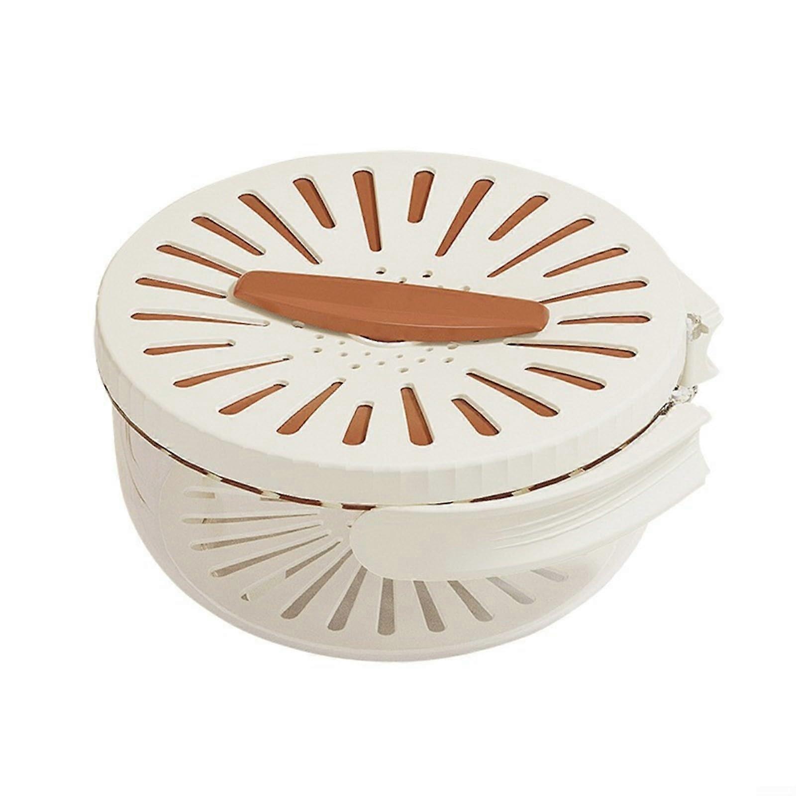 2 in 1 Kitchen Drain Basket Strainer Bowl with Rotating Lid and Foldable Handle for Washing Fruits Vegetables and Storing Pasta Rice Brown