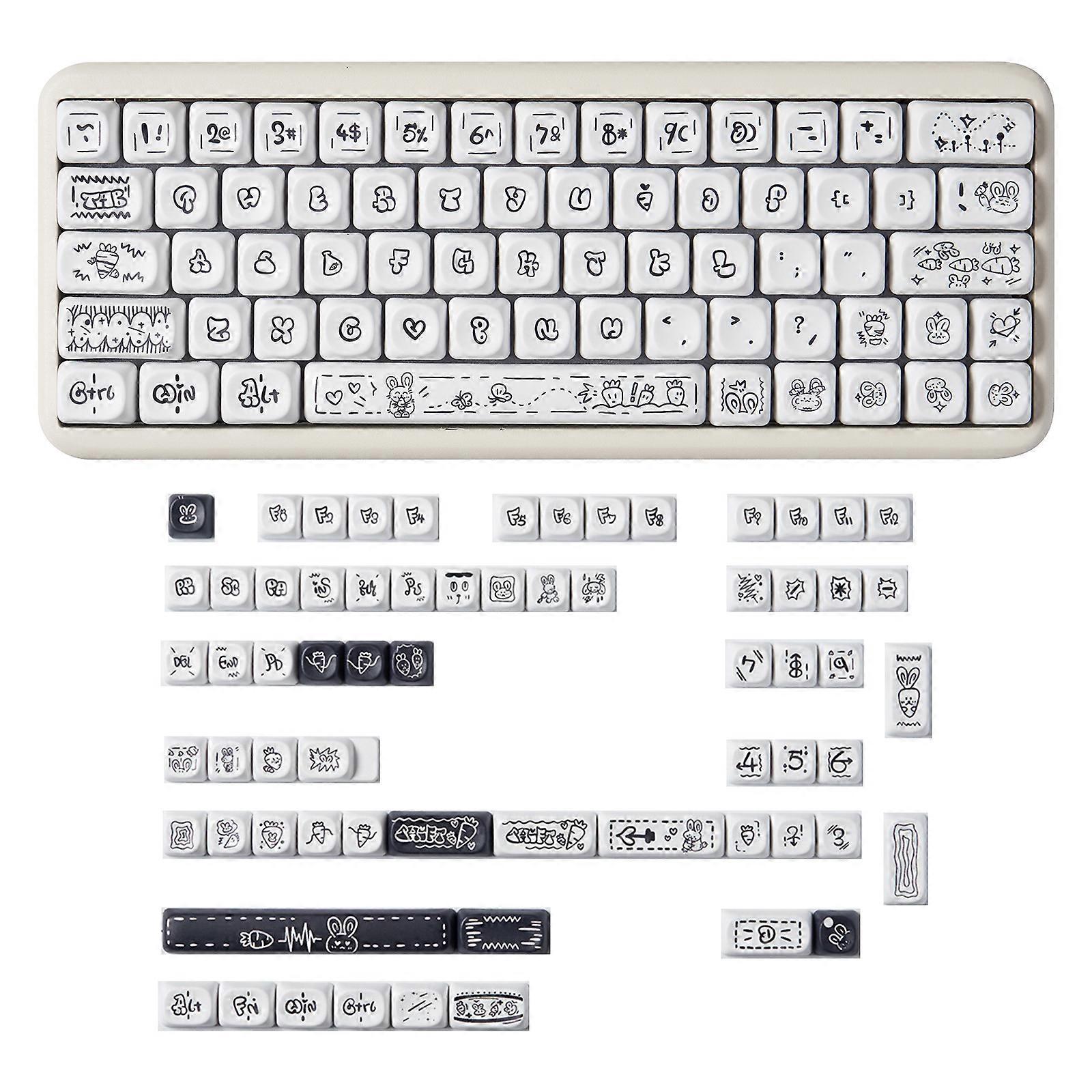 Cute Carrot  Theme Keycaps PBT Profile MOA 130Keys for Layout Mechanical Keyboards Customize Key Caps Multicolor
