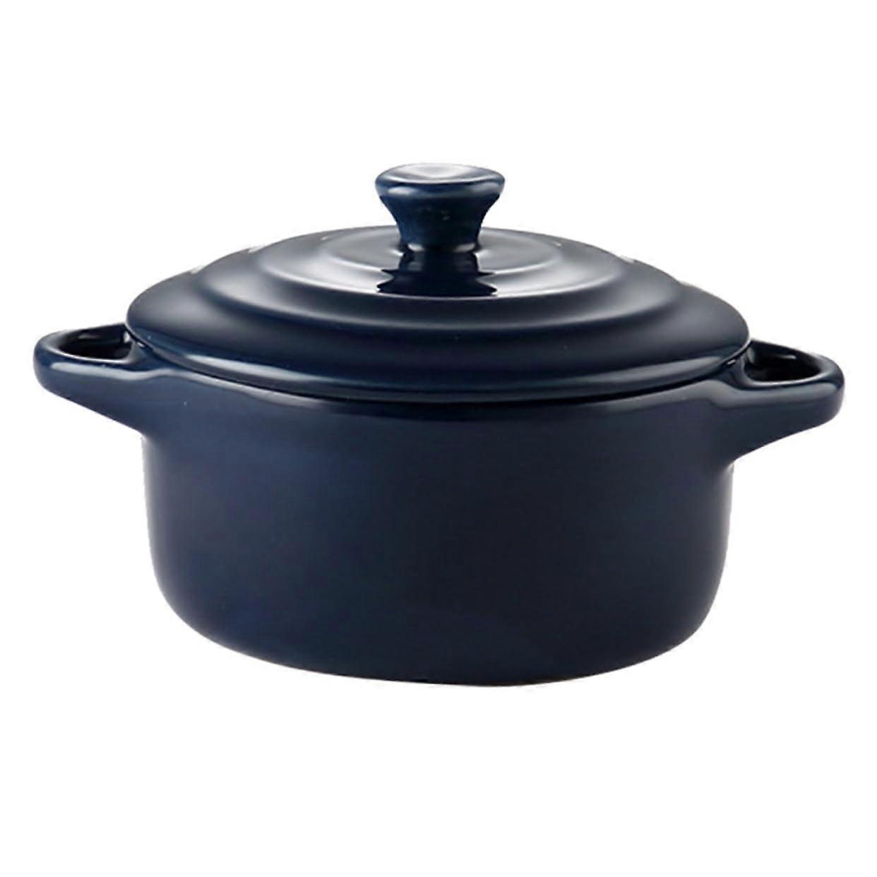 Soup Bowls with Lids Oven Safe Casserole Dish Microwavable Dinnerware for Serving Dark Blue