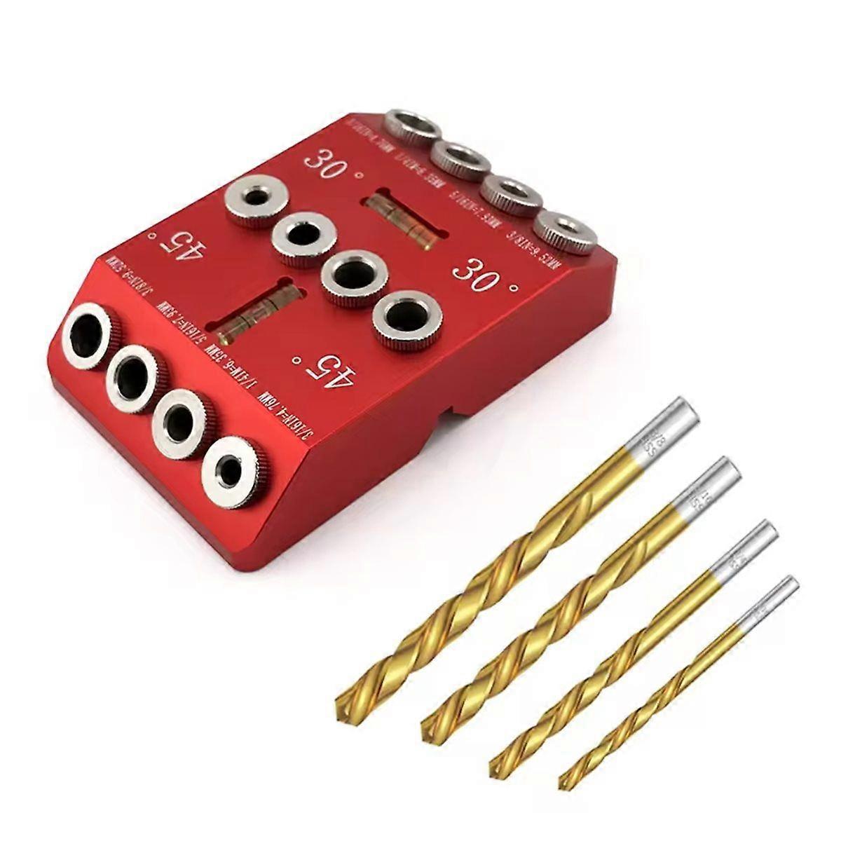 Drill Guide with 30/45/90 Angled/Straight Holes 4 Sizes Drill Jig for Woodworking Includes Bubble