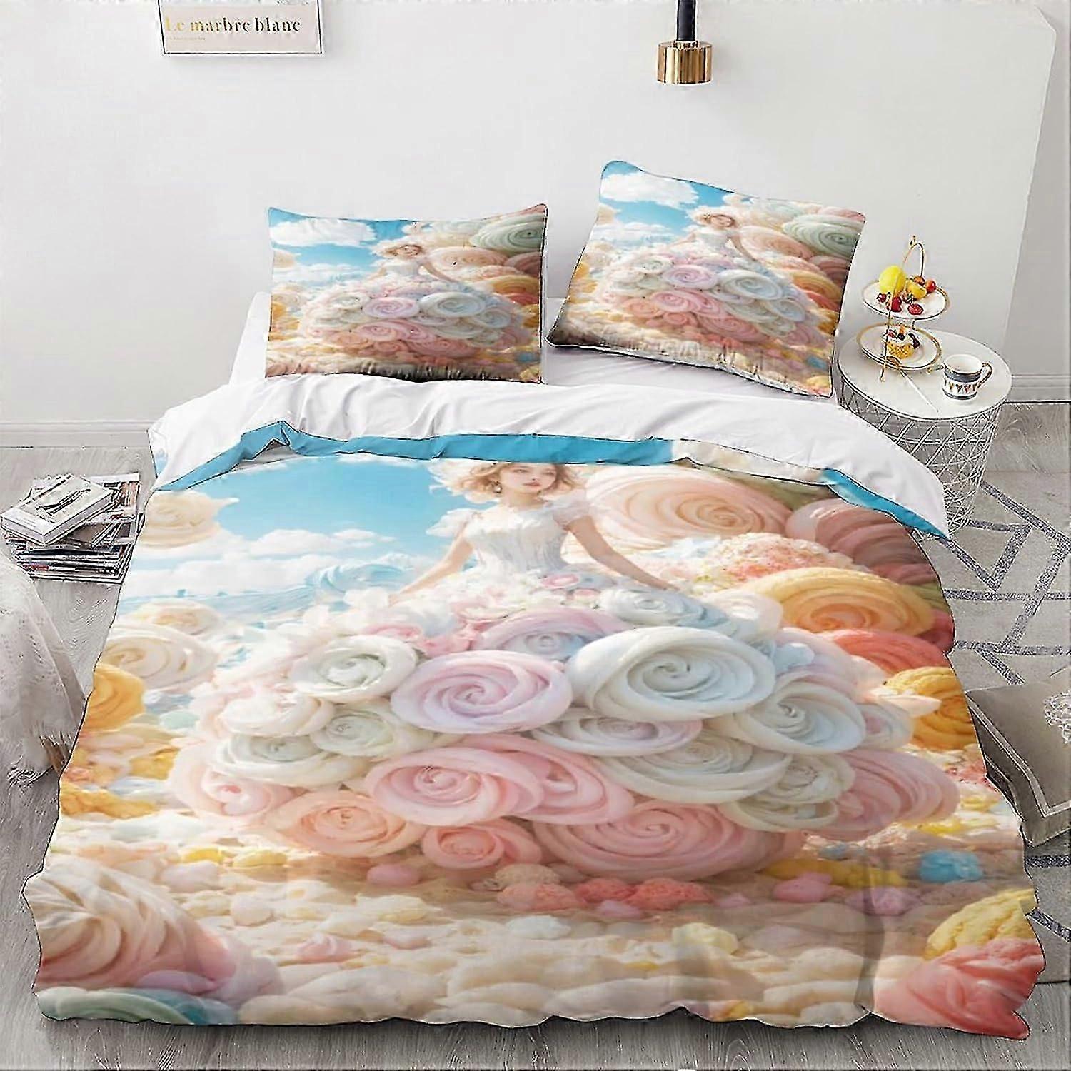 غطاء لحاف حلوى فتاة 3D طقم الفراش مع سحاب - مجموعات غطاء لحاف ستوكات مع 1 كيس وسادة 3 قطع للبالغين الأطفال والفتيات
