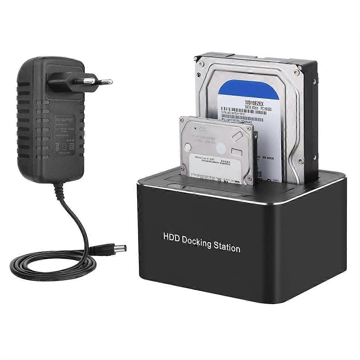 to USB3.0 Dual Bay External Hard Drive Docking Station 5Gbps for 2.5/3.5inch SSD HDD Fast Offline C