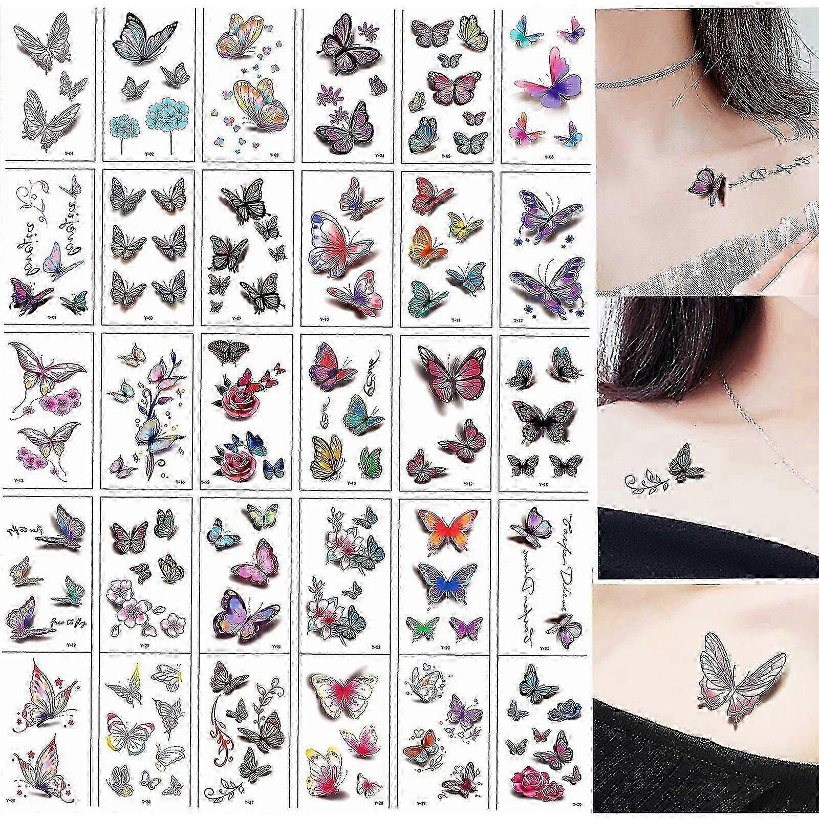 2025 3D Butterfly Temporary Tattoos - 30 Sheets, Easy to Apply and Remove