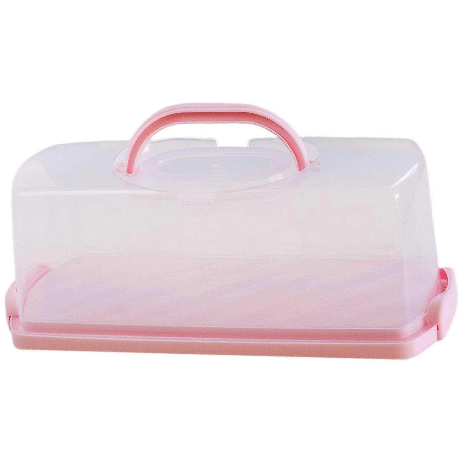 Cake Carrier with Handle, Clear Cake Storage Box for Baking and Transport, Pink 36.5x15.5x13.5cm