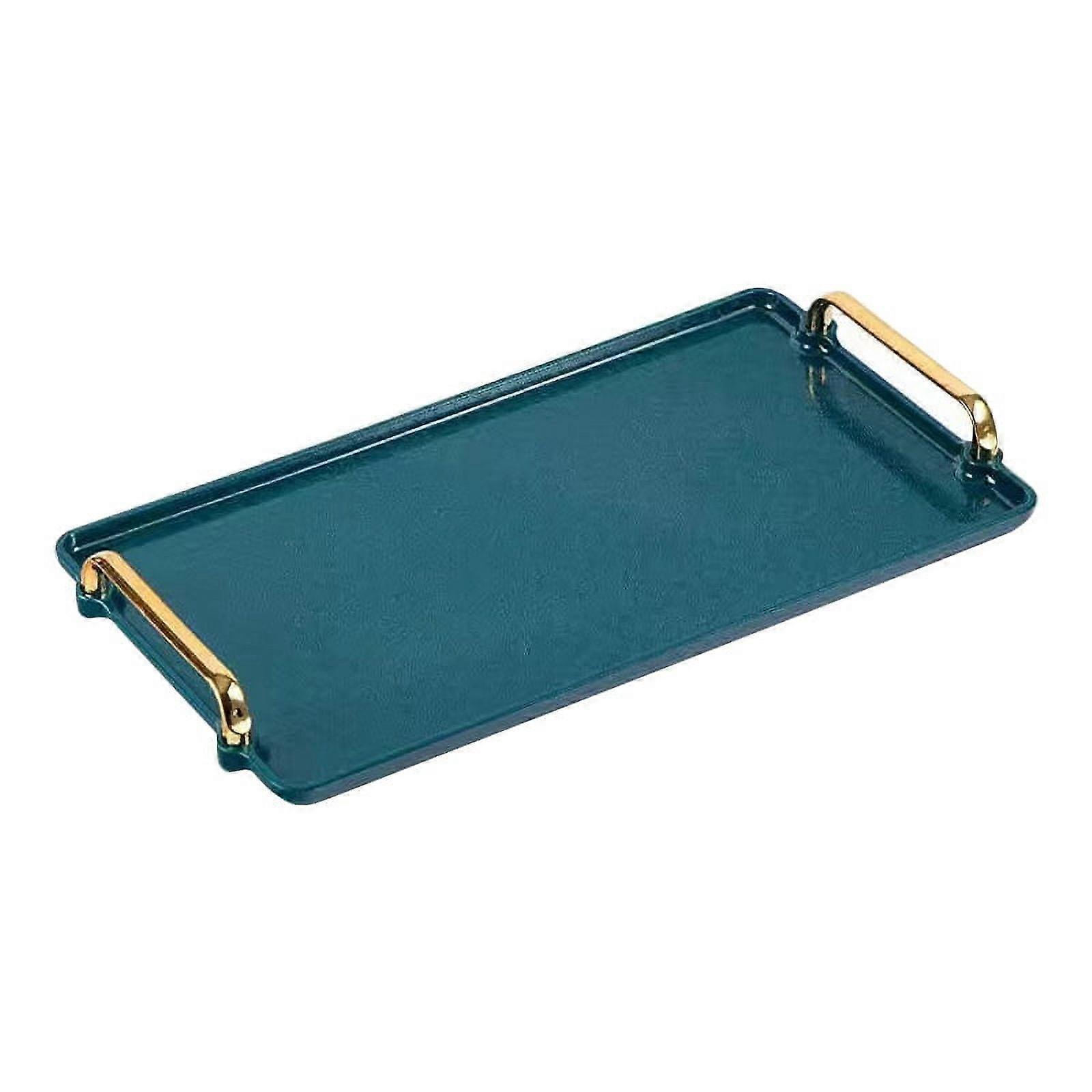 Crowdstar Plastic Serving Tray - Rectangular Decorative Food Tray for Breakfast, Coffee Table, Kitchen - Gold Handles