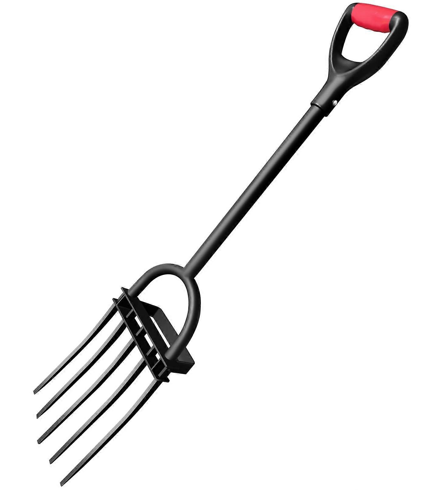 Heavy Duty Garden Fork Pitchfork with 5 Diamond‑Pointed Tines and Ergonomic Anti‑Slip Foot Plate