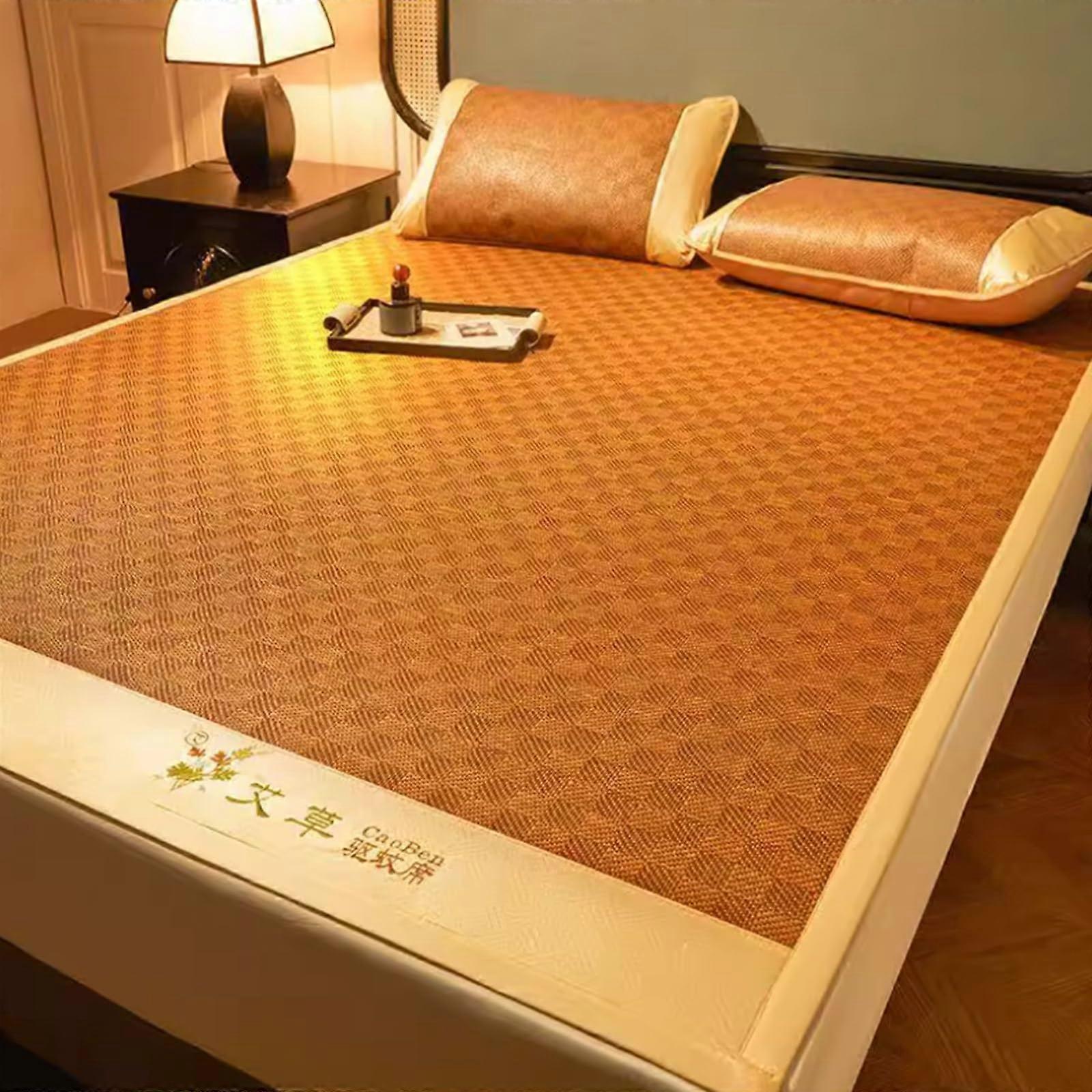 Cooling Bamboo Rattan Sleeping Mat for Bed, Foldable Breathable Summer Queen Size 180x200cm