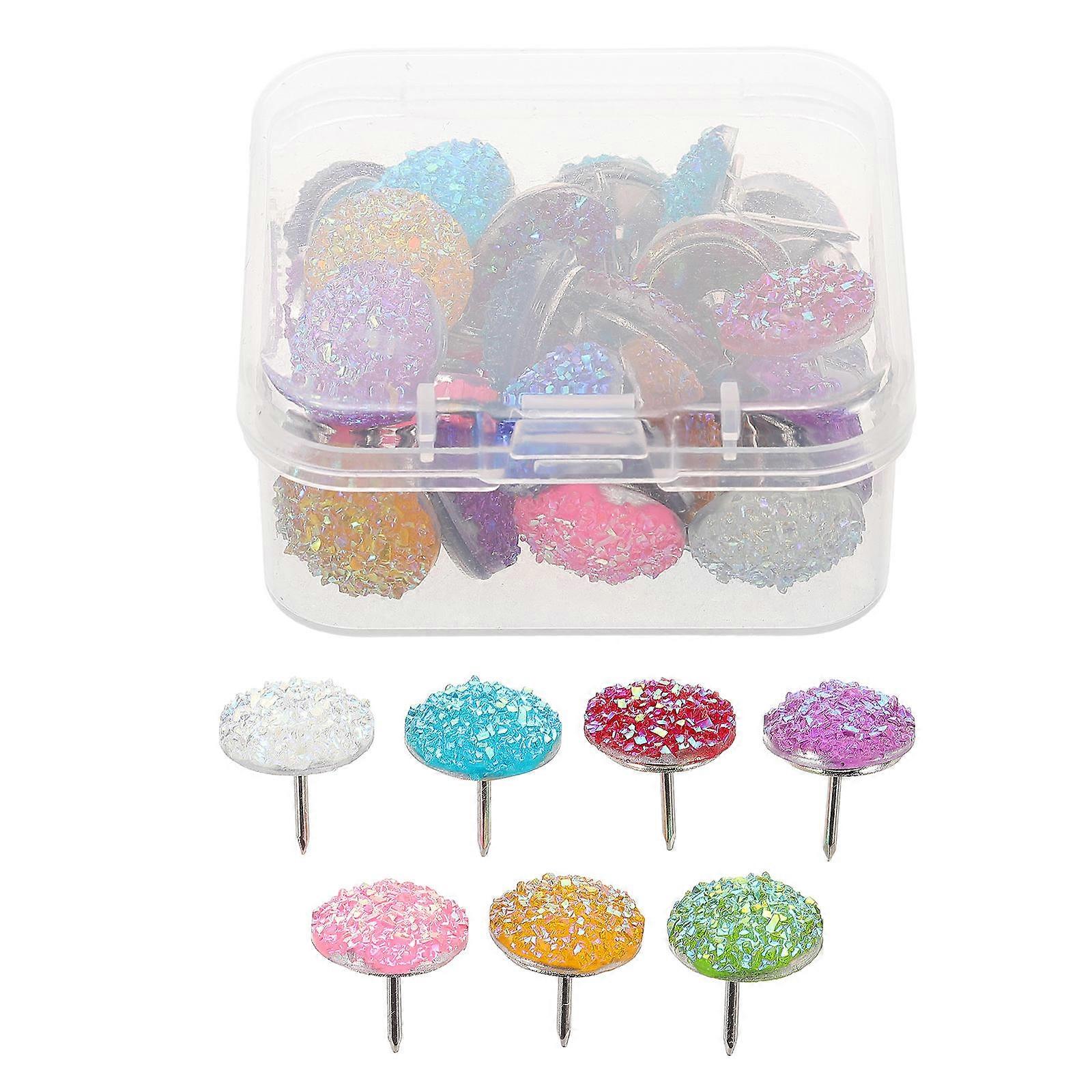 Diamond Push Pins Flat Head for DIY Projects 30Pcs Decorative Thumbtacks