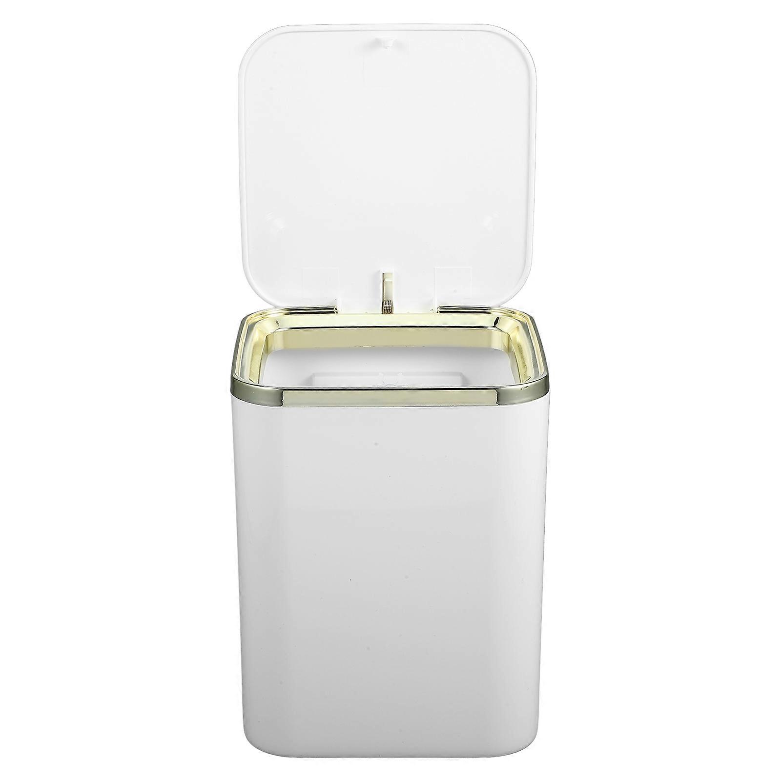 White Mini Trash Can with Lid for Storage ABS Desk Organizer