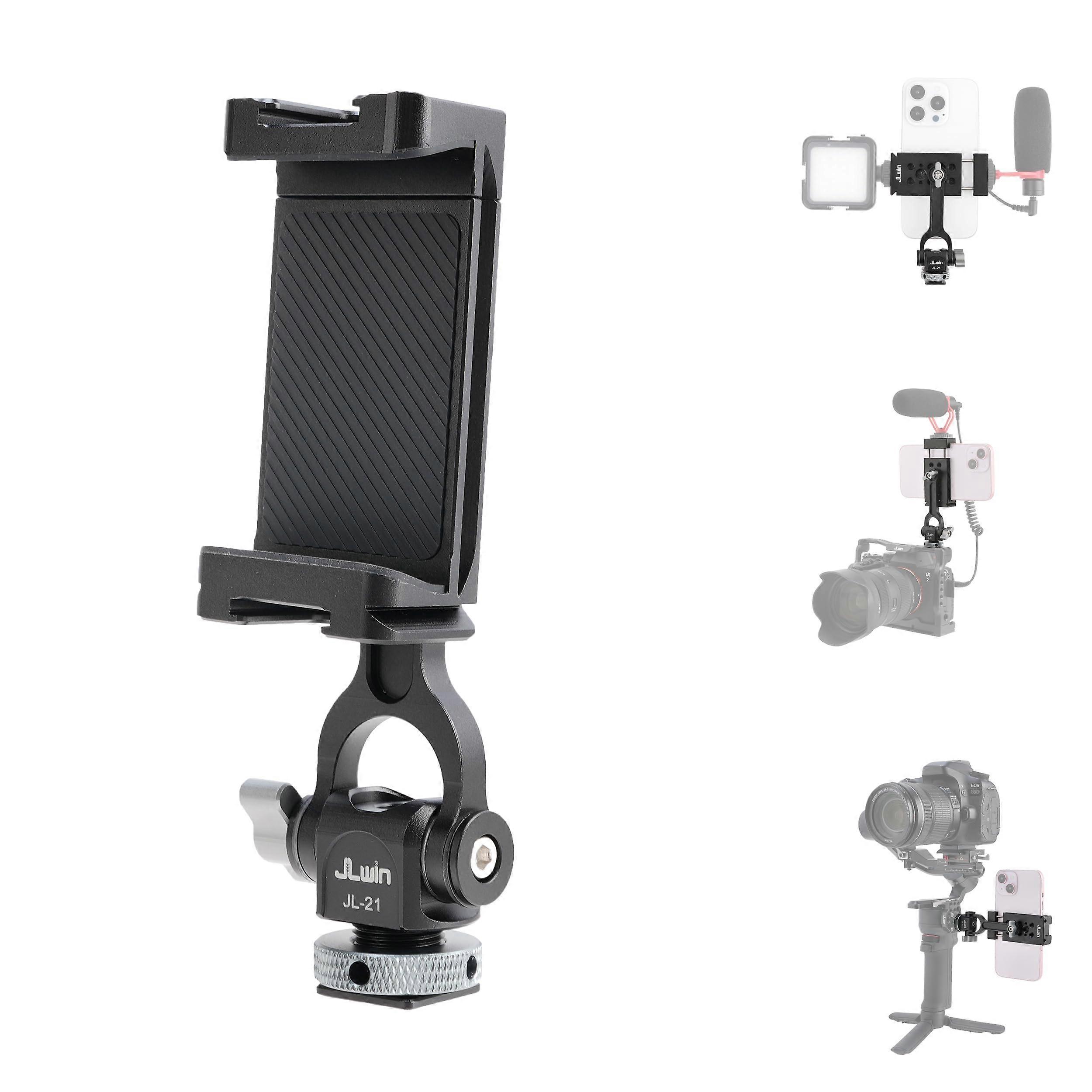 Universal 360° Rotating Smartphone Tripod Mount with Dual Cold Shoe and Adjustable Tilt for iPhone Samsung