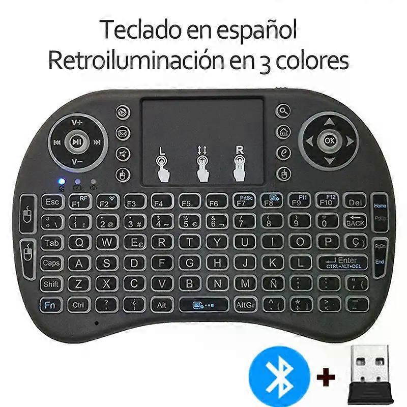 Bluetooth 2.4G  Colorful Backlight Russian Spanish Air Mouse Remote Touchpad for Android TV Box PC I8 Mini Wireless Keyboard