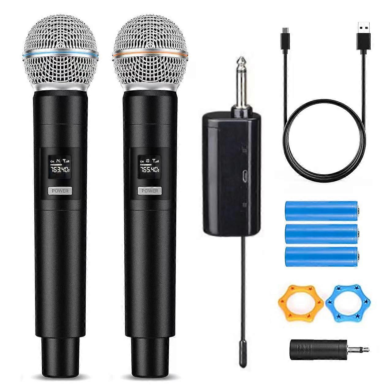 Wireless Microphone System with Dual Mics, Long Range, USB Rechargeable, LED Display for Karaoke