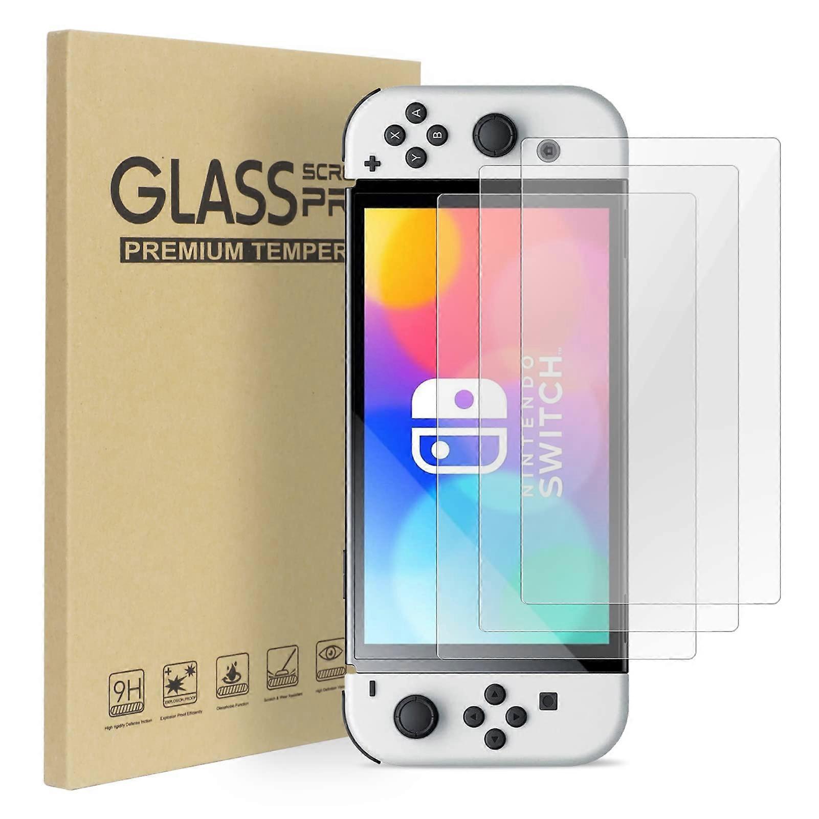 Screen Protector 3 Pack Tempered Glass 9H Scratch Resistance HD Clarity for Nintendo Switch OLED