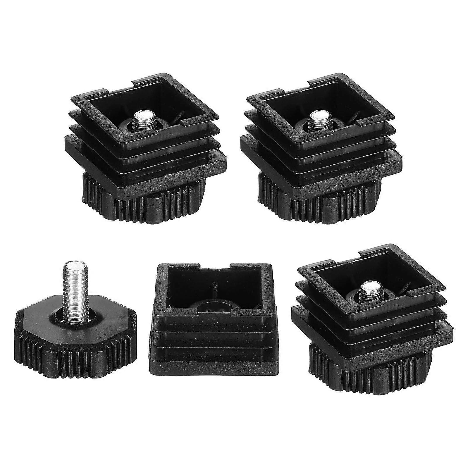 4 Set M8x38mm Adjustable Square Tube Furniture Leveling Feet for Table and Chair, Black