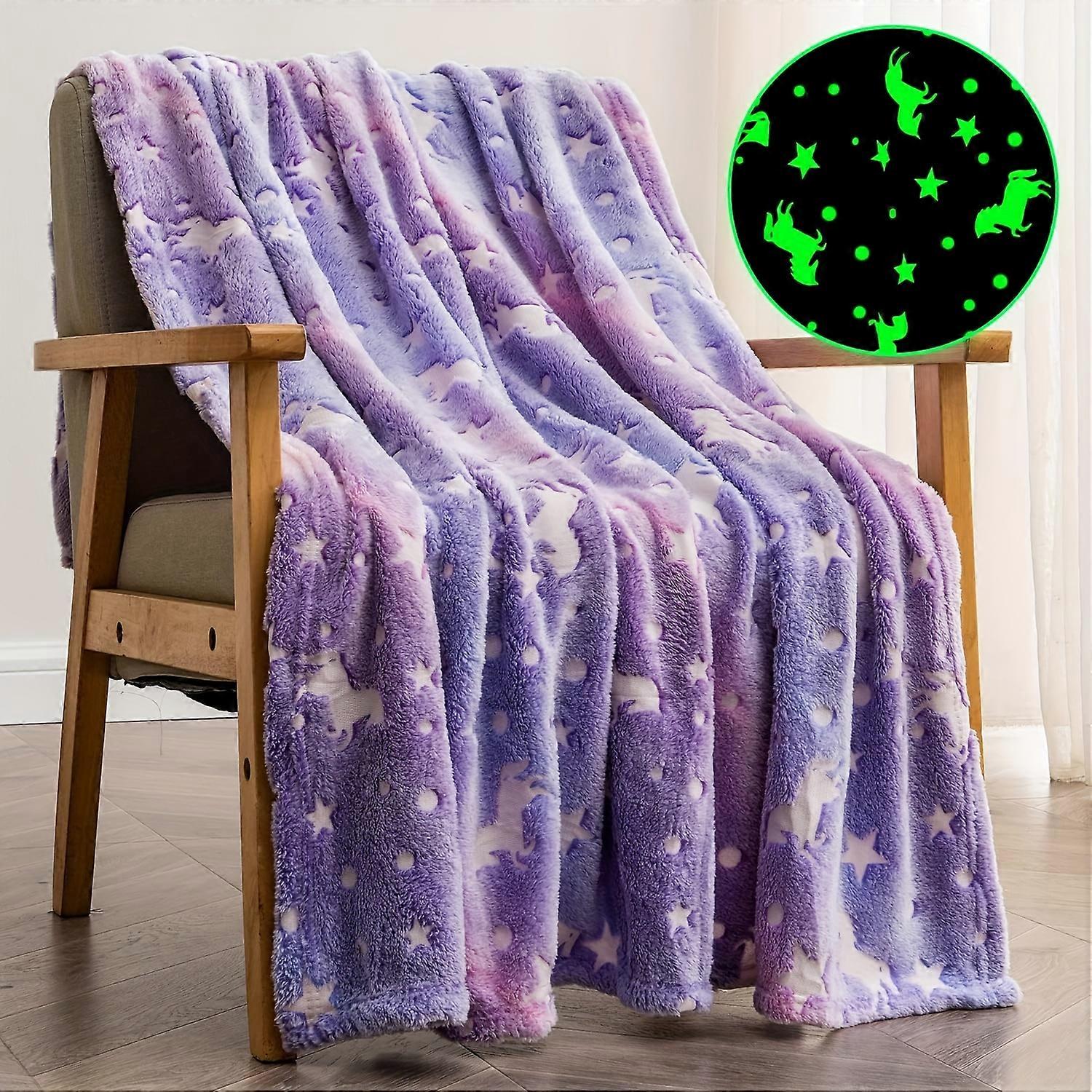 1PC Pegasus gradient purple luminous blanket Luminous blanket, comfortable soft fluffy flannel wool nap blanket, office blanket