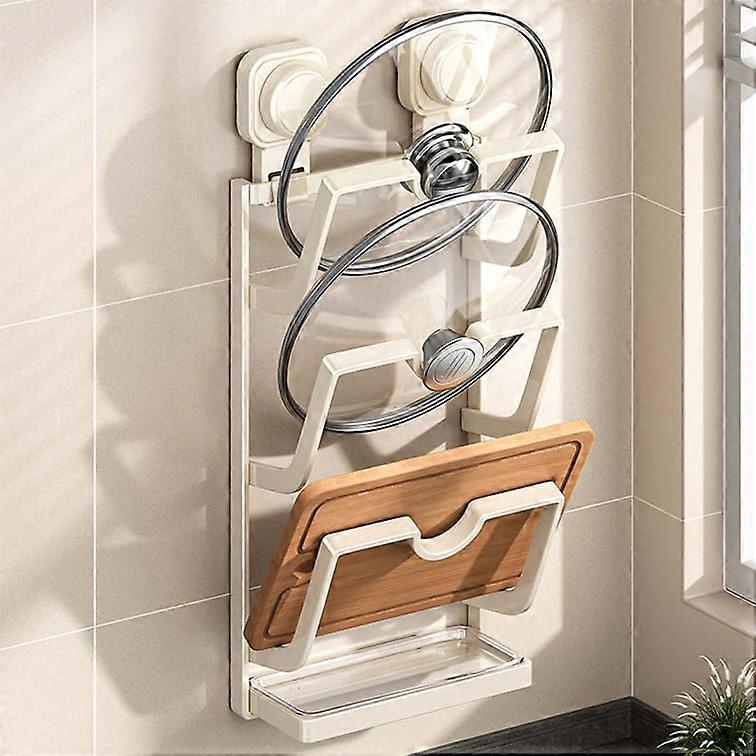 3 Tier Wall Mounted Pot Lid Organizer with Rustproof Metal Frame and Drip Tray for Kitchen Storage