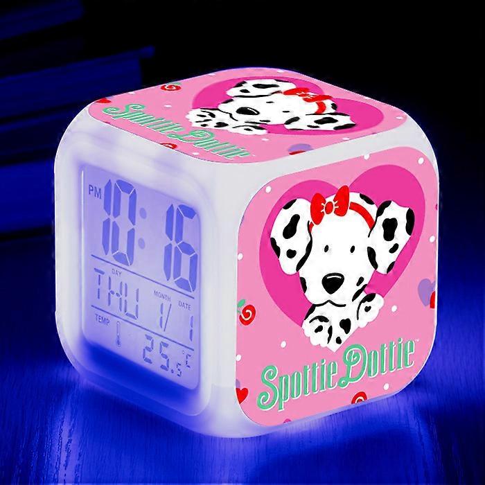 Sanrio peripheral LED screen digital silent seven-color square clock with Dalmatian pattern creative small alarm clock